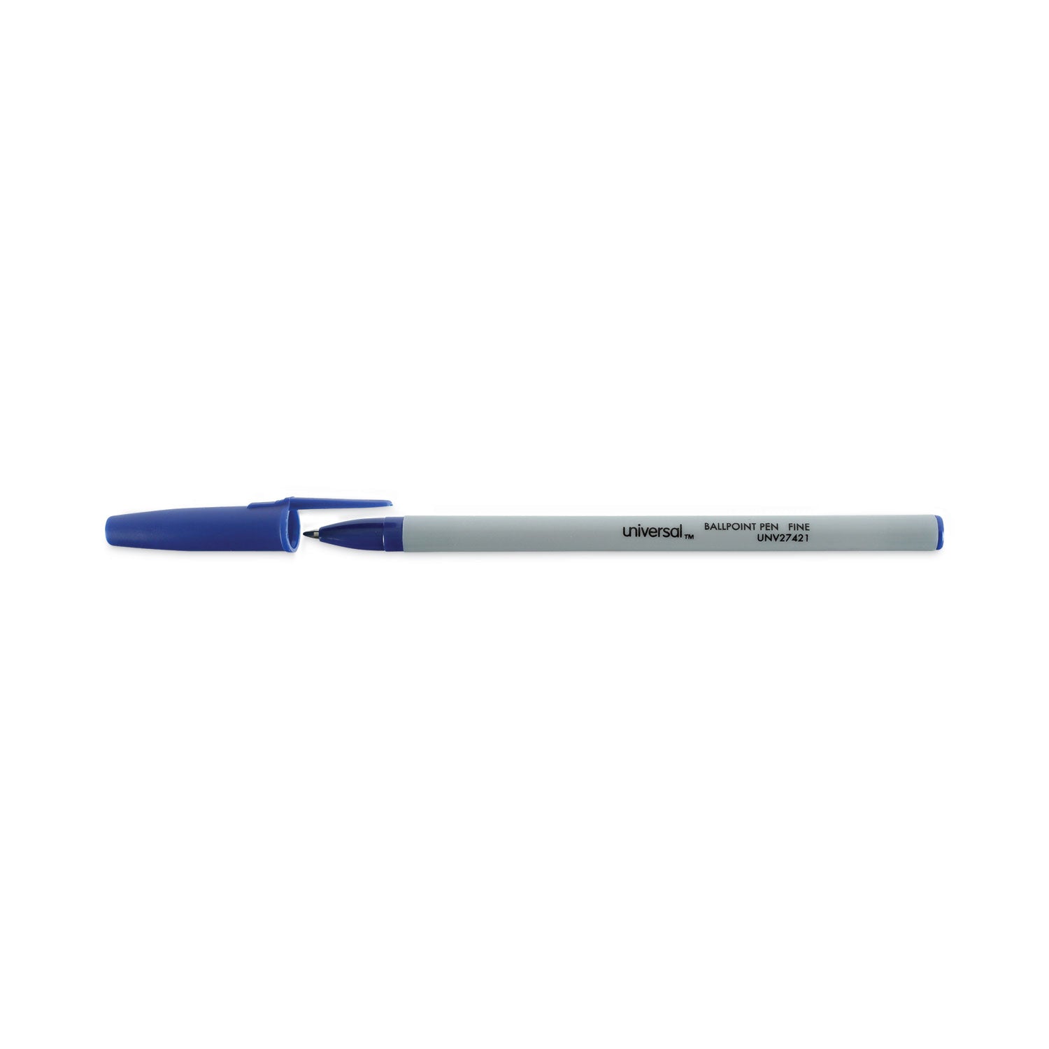 Universal™ Ballpoint Pen, Stick, Fine 0.7 mm, Blue Ink, Gray/Blue Barrel, Dozen