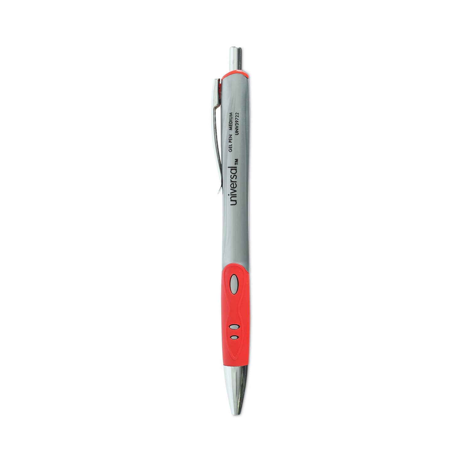 Comfort Grip Gel Pen, Retractable, Medium 0.7 mm, Red Ink, Gray/Red/Silver Barrel, Dozen