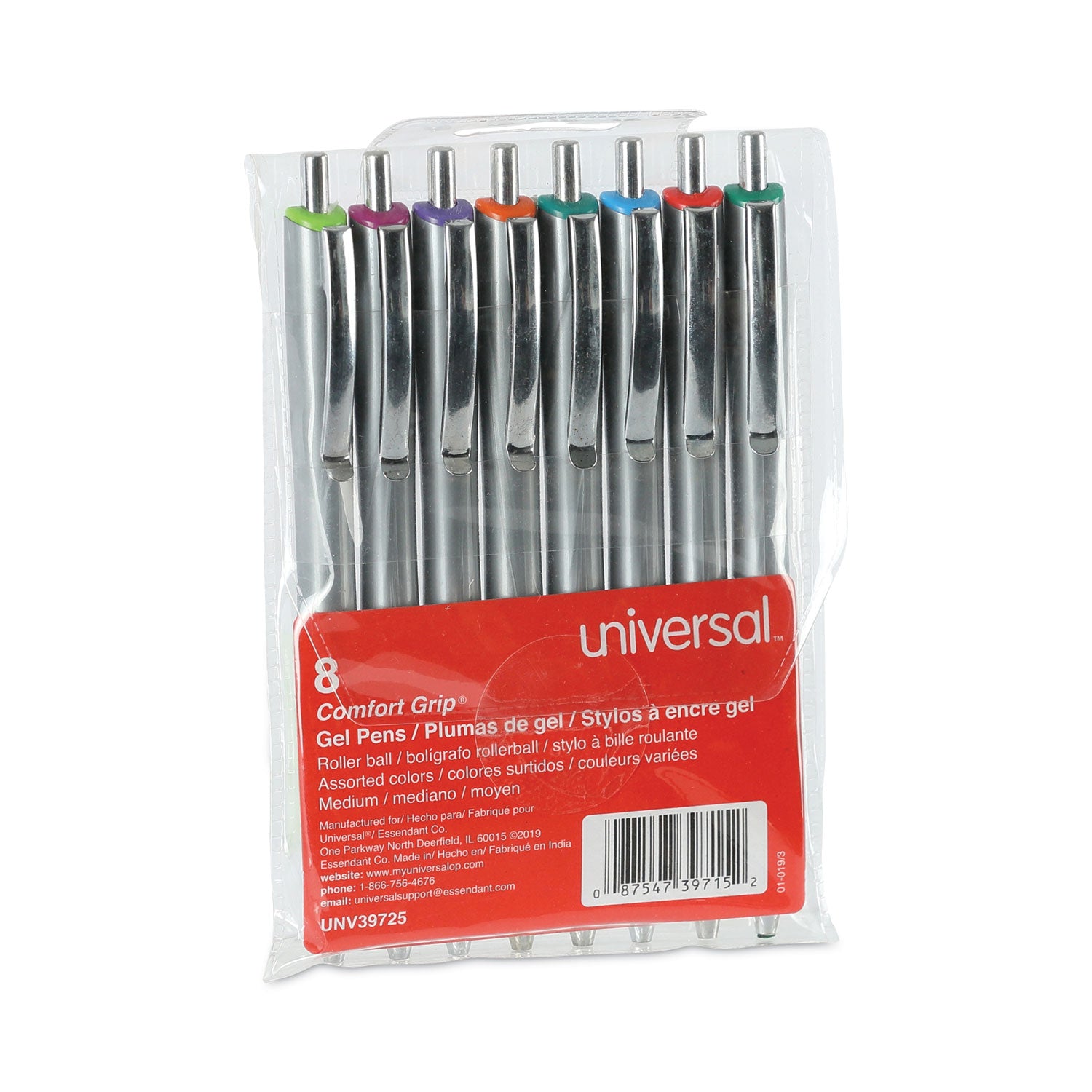 Comfort Grip Gel Pen, Retractable, Medium 0.7 mm, Assorted Ink and Barrel Colors, 8/Pack