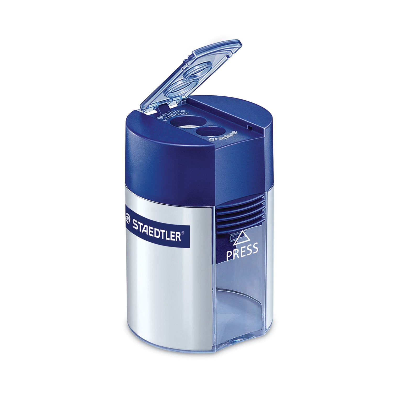 Staedtler® Cylinder Handheld Pencil Sharpener, Two-Hole, 1.63 x 2.25, Blue/Silver