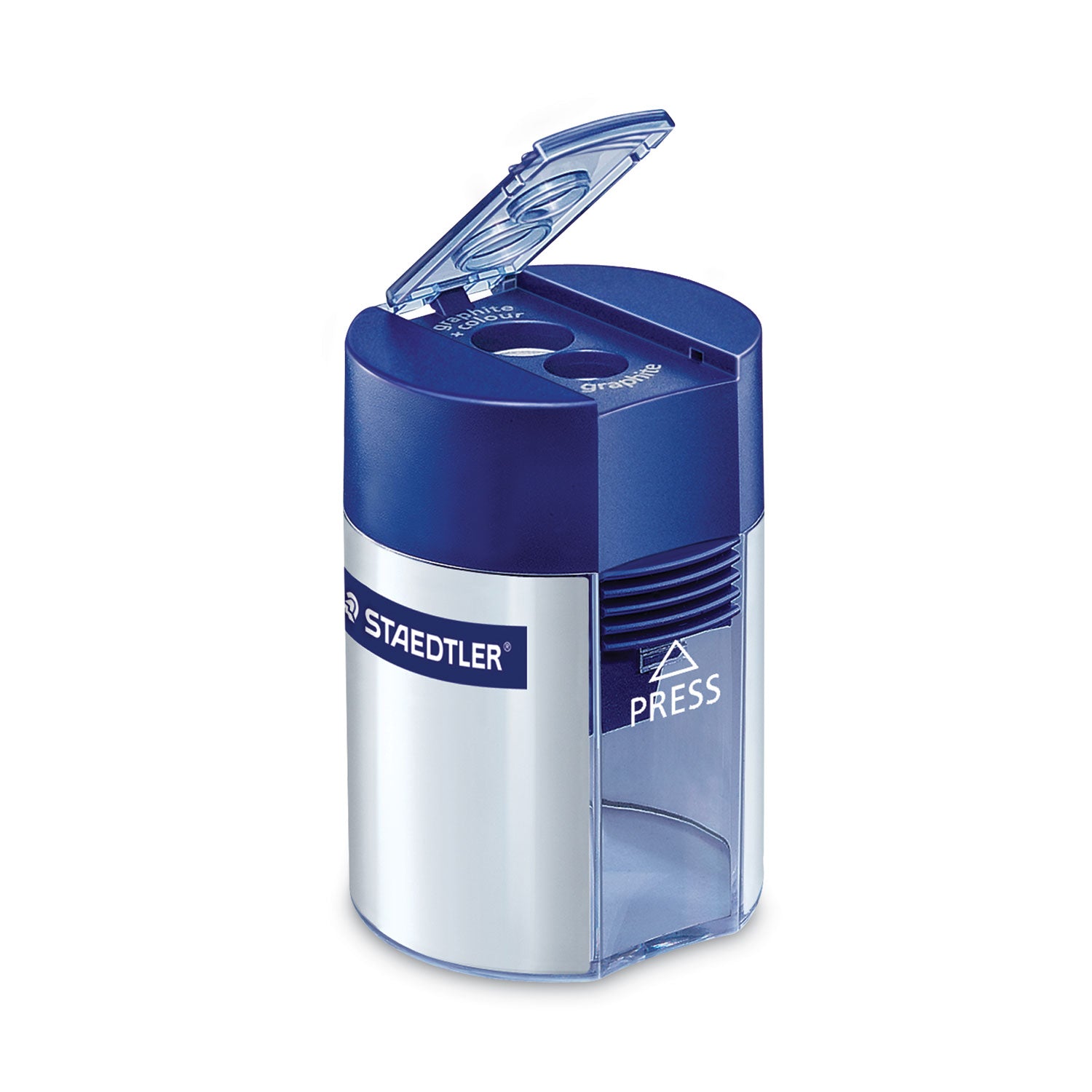 Staedtler® Handheld Manual Double-Hole Plastic Sharpener, 1.57 x 1.65 x 2.2, Blue/Silver, 6/Box