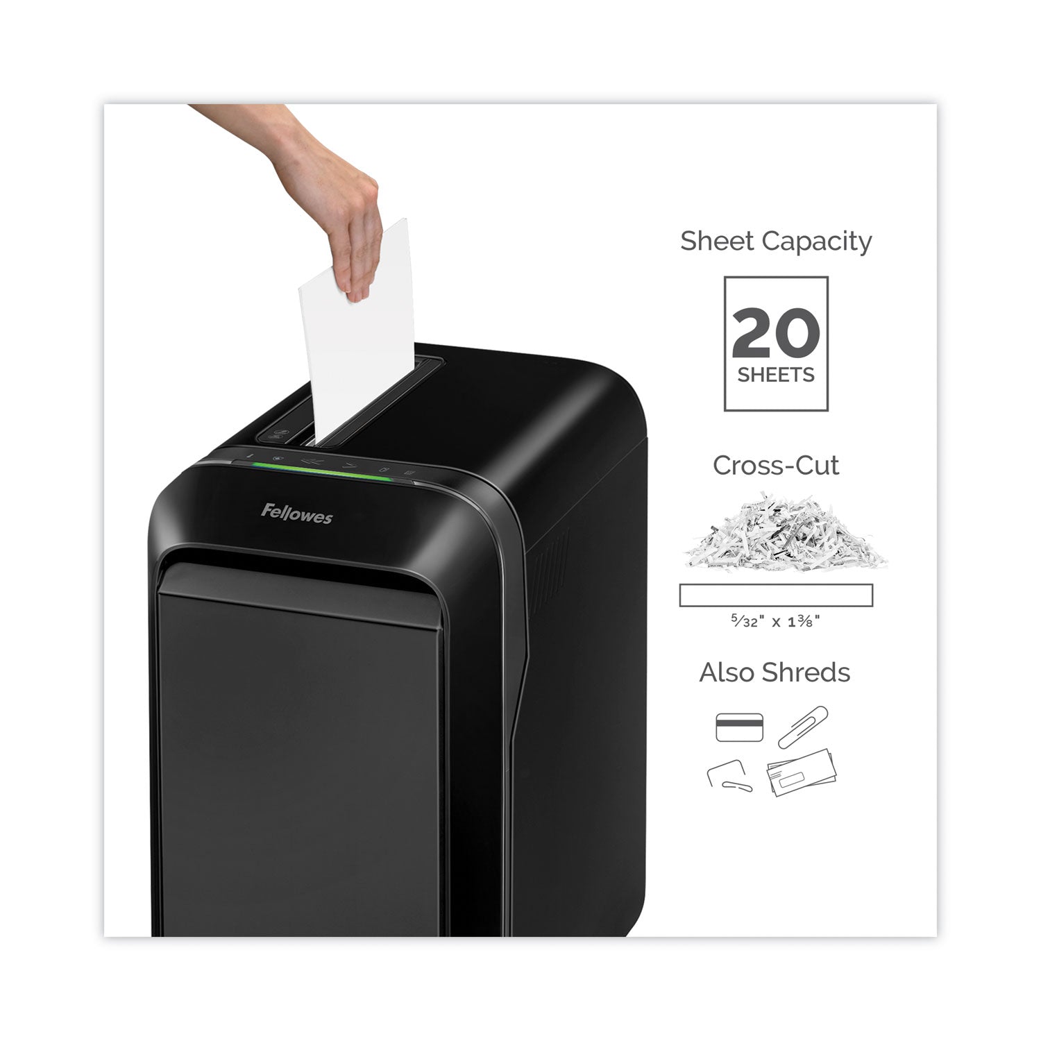 Fellowes® Powershred LX190 Cross-Cut Shredder, 20 Manual Sheet Capacity