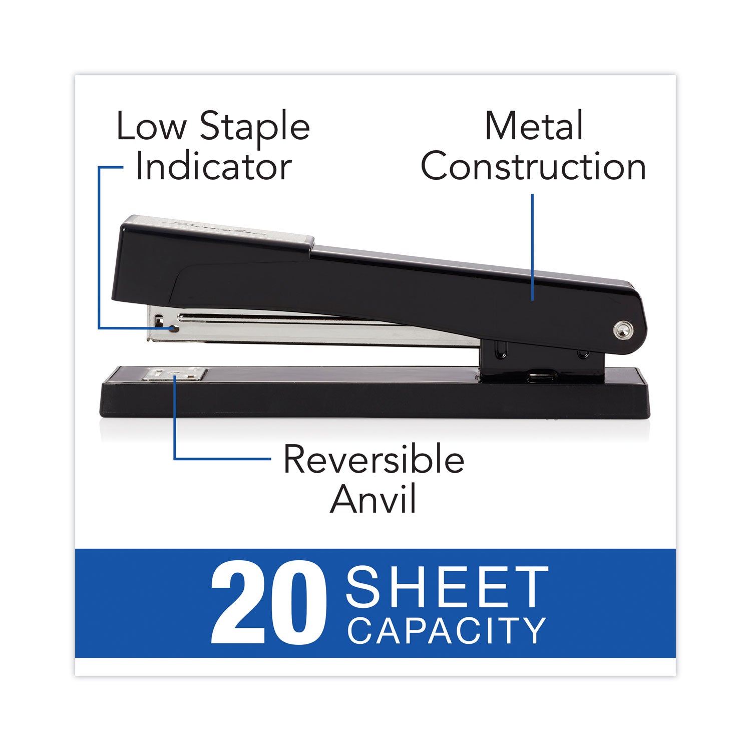 Swingline® Light-Duty Full Strip Standard Stapler, 20-Sheet Capacity, Black