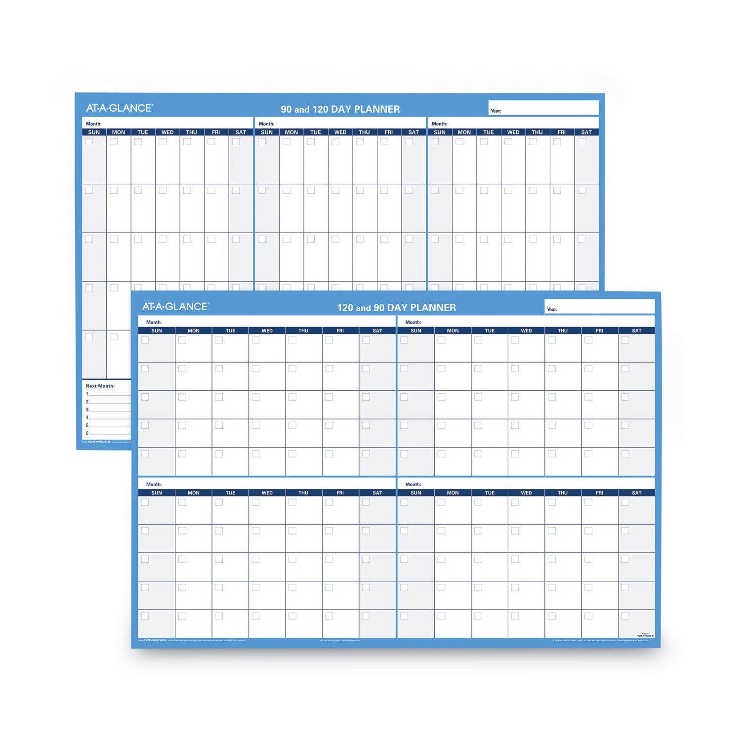 90/120-Day Undated Horizontal Erasable Wall Planner, 36 x 24, White/Blue Sheets, Undated