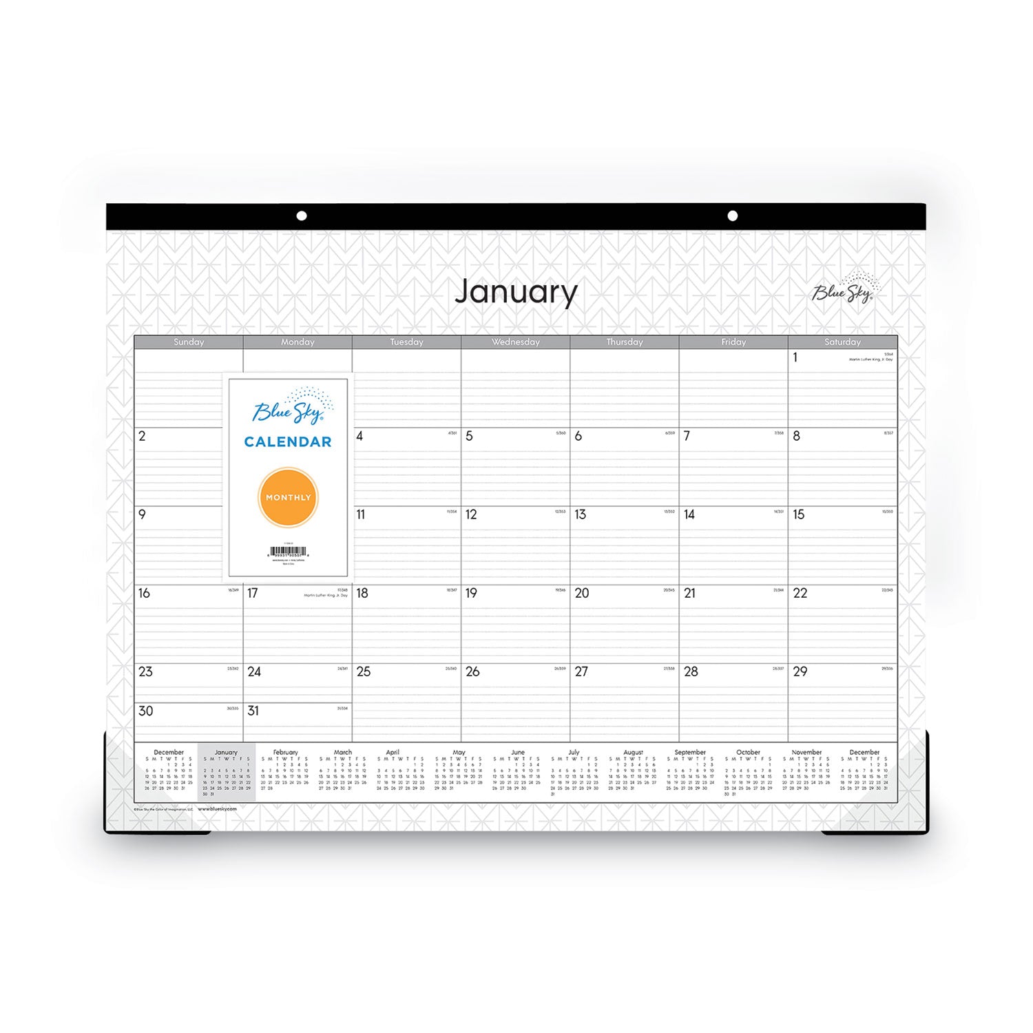 Blue Sky® Enterprise Desk Pad, Geometric Artwork, 22 x 17, White/Gray Sheets, Black Binding, Clear Corners, 12-Month (Jan to Dec): 2025