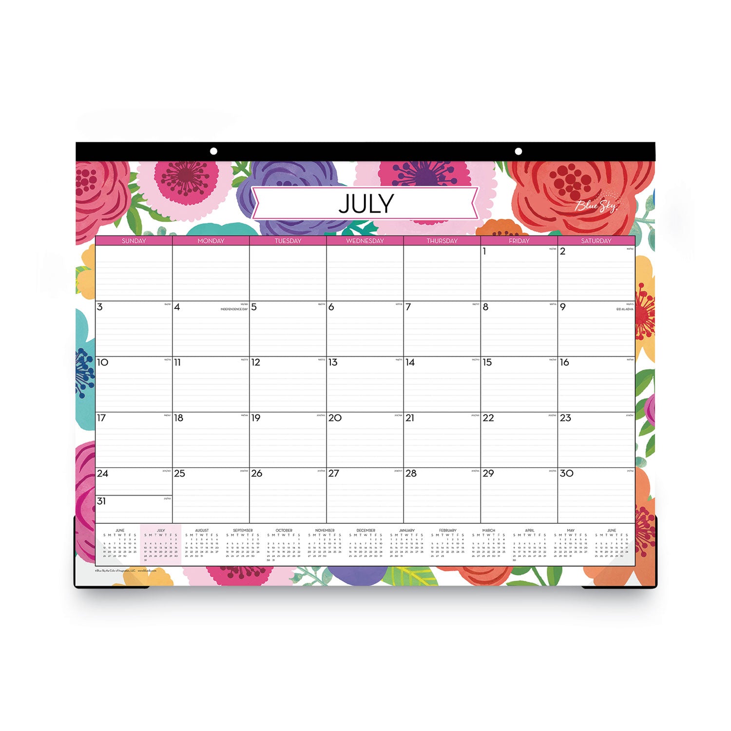 Blue Sky® Mahalo Academic Desk Pad, Floral Artwork, 22 x 17, Black Binding, Clear Corners, 12-Month (July to June): 2024 to 2025