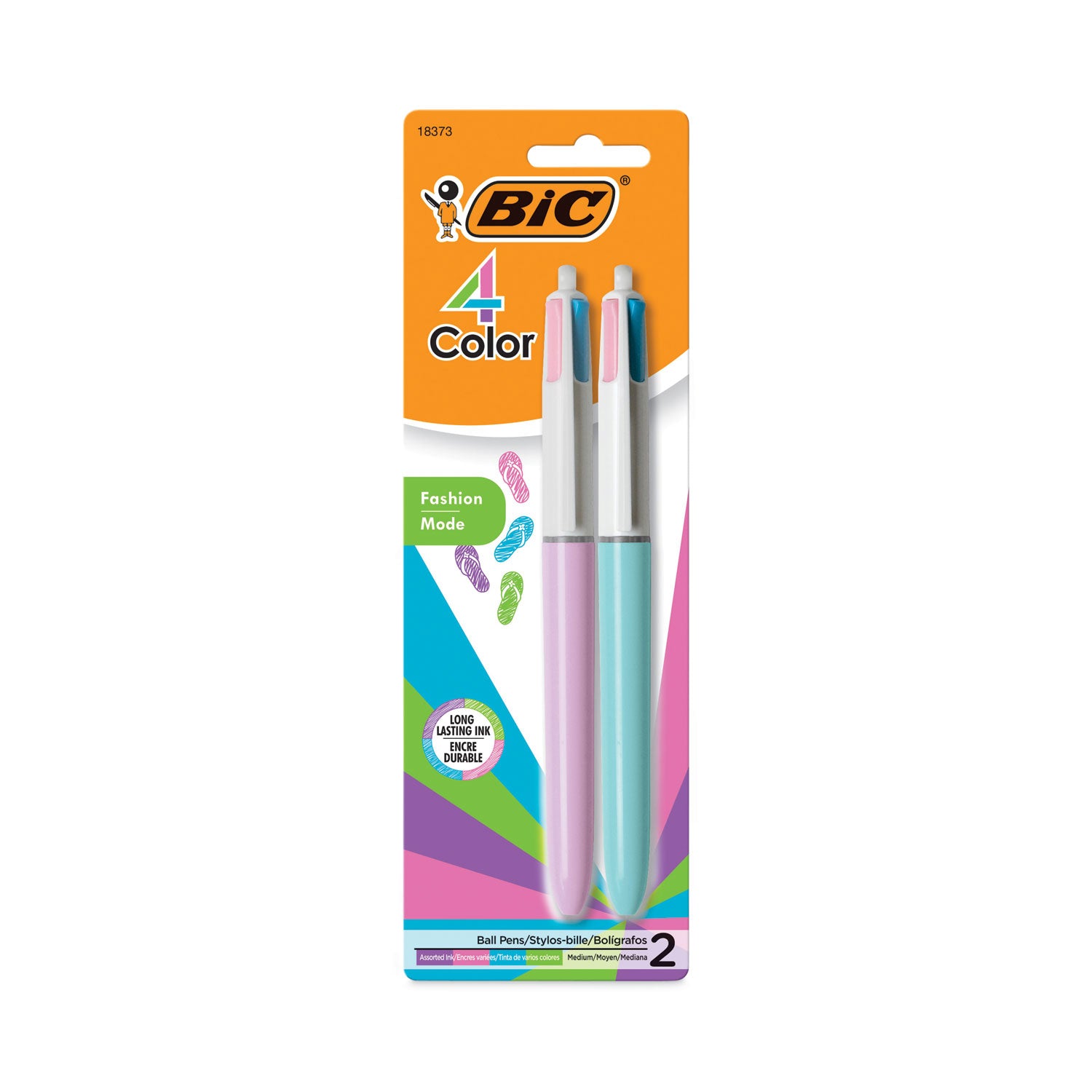 4-Color Multi-Color Ballpoint Pen, Retractable, Medium 1 mm, Lime/Pink/Purple/Turquoise Ink, Assorted Barrel Colors, 2/Pack BIC® Flipcost