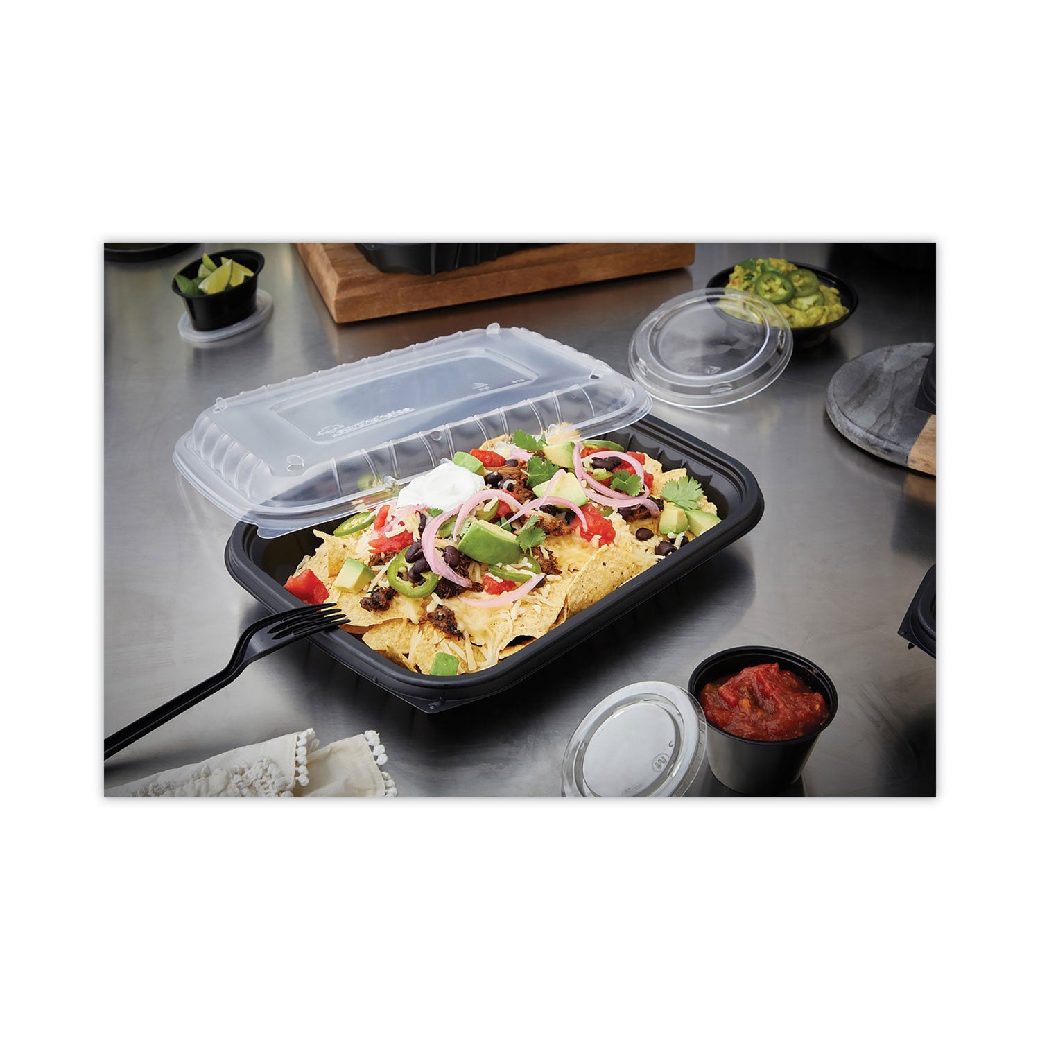 Pactiv Evergreen EarthChoice Entree2Go Takeout Container, 48 oz, 11.75 x 8.75 x 1.61, Black, Plastic, 200/Carton