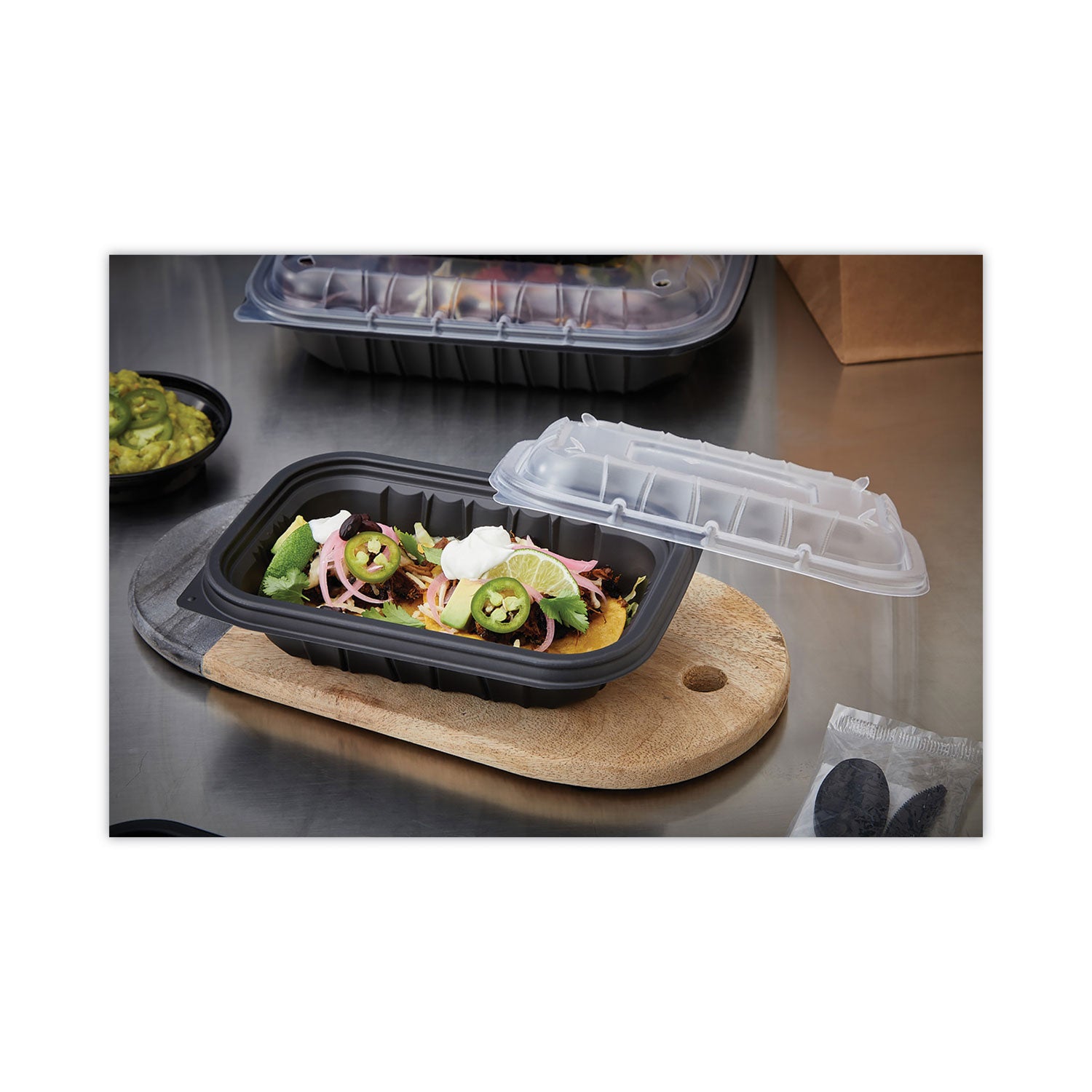 Pactiv Evergreen EarthChoice Entree2Go Takeout Container, 24 oz, 8.66 x 5.75 x 1.97, Black, Plastic, 300/Carton