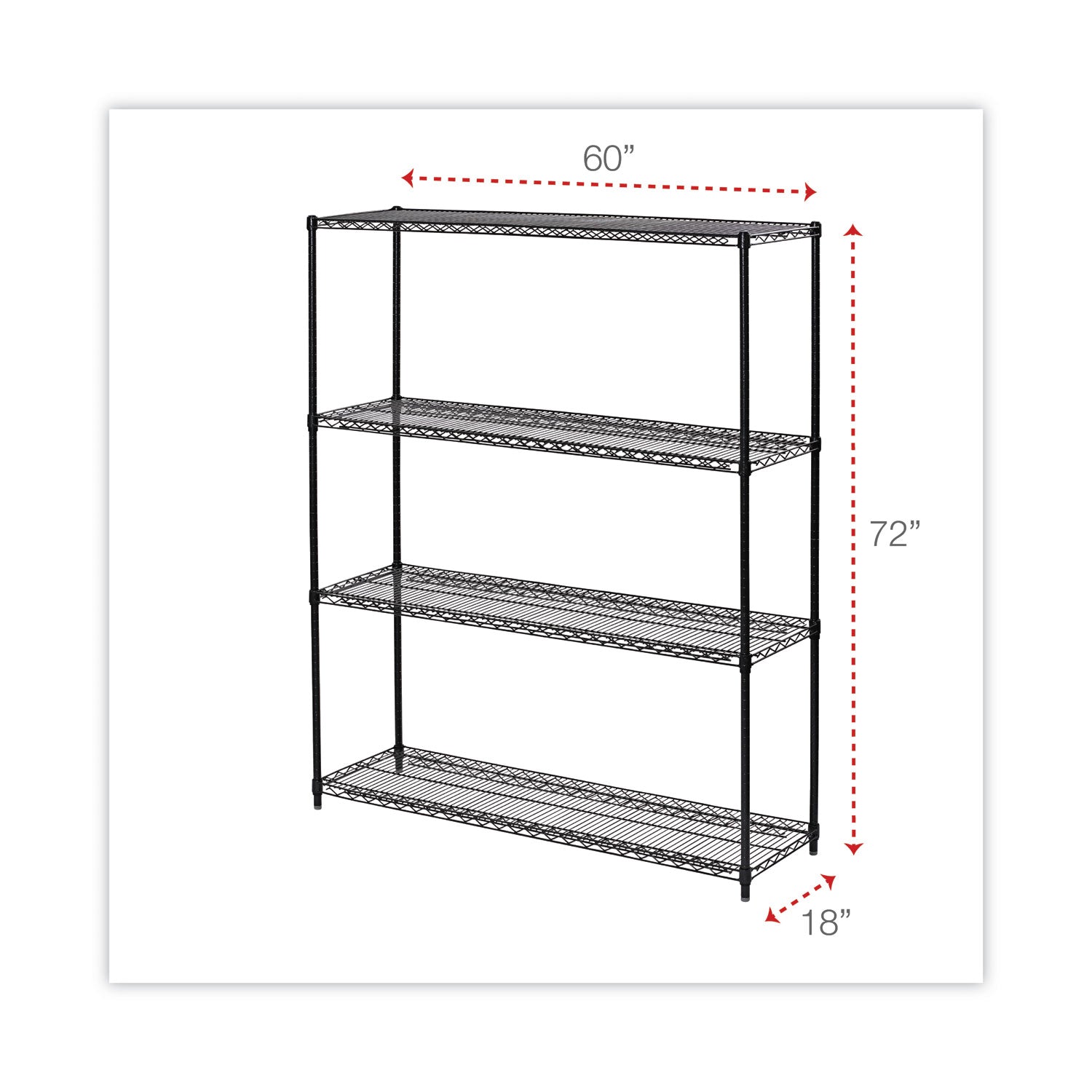 Alera® All-Purpose Wire Shelving Starter Kit, Four-Shelf, 60w x 18d x 72h, Black Anthracite Plus