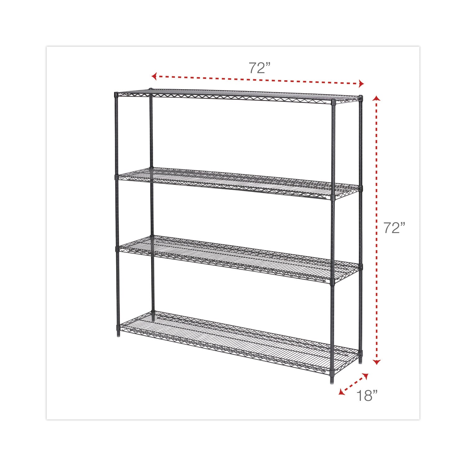 Alera® BA Plus Wire Shelving Kit, Four-Shelf, 72w x 18d x 72h, Black Anthracite Plus