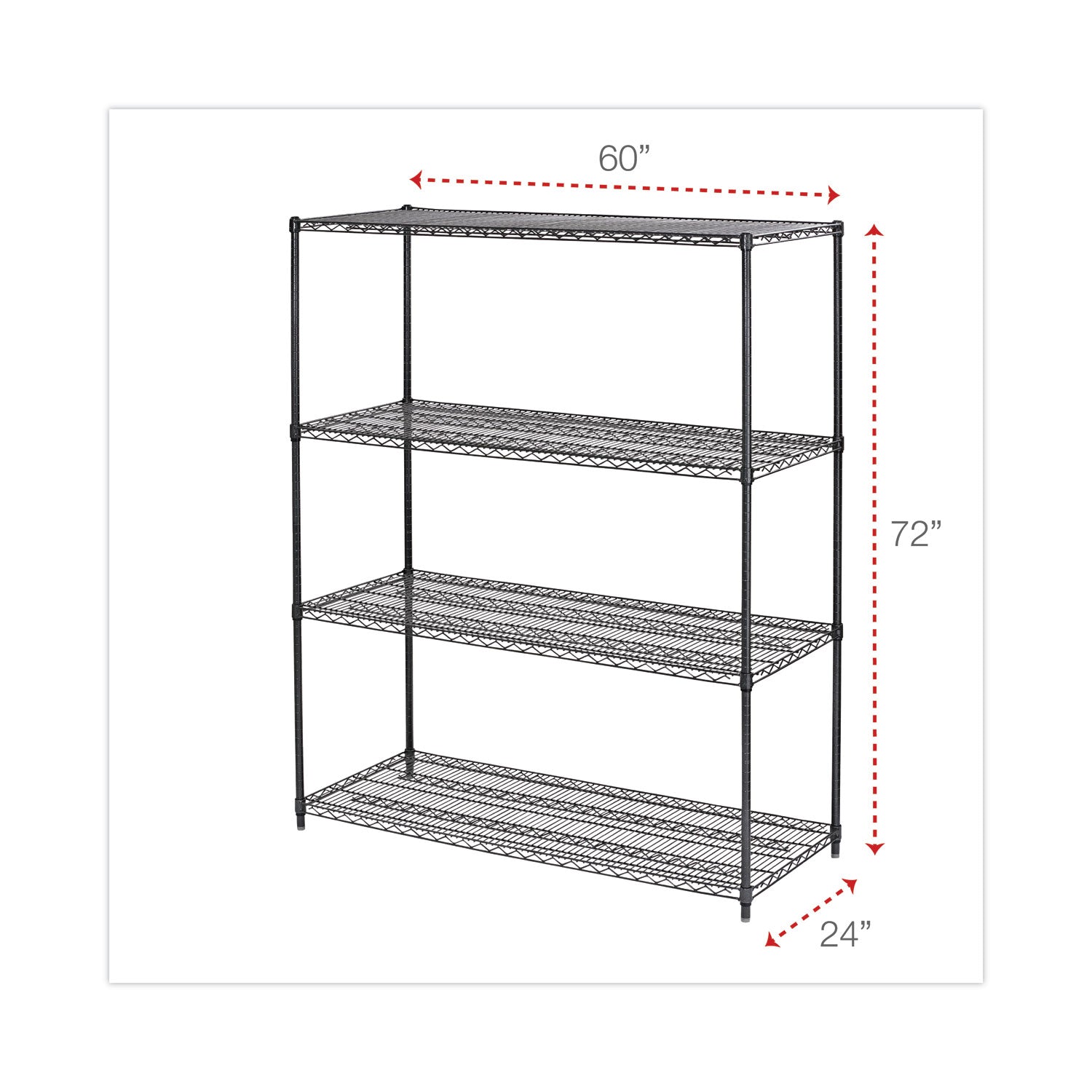 Alera® All-Purpose Wire Shelving Starter Kit, Four-Shelf, 60w x 24d x 72h, Black Anthracite Plus