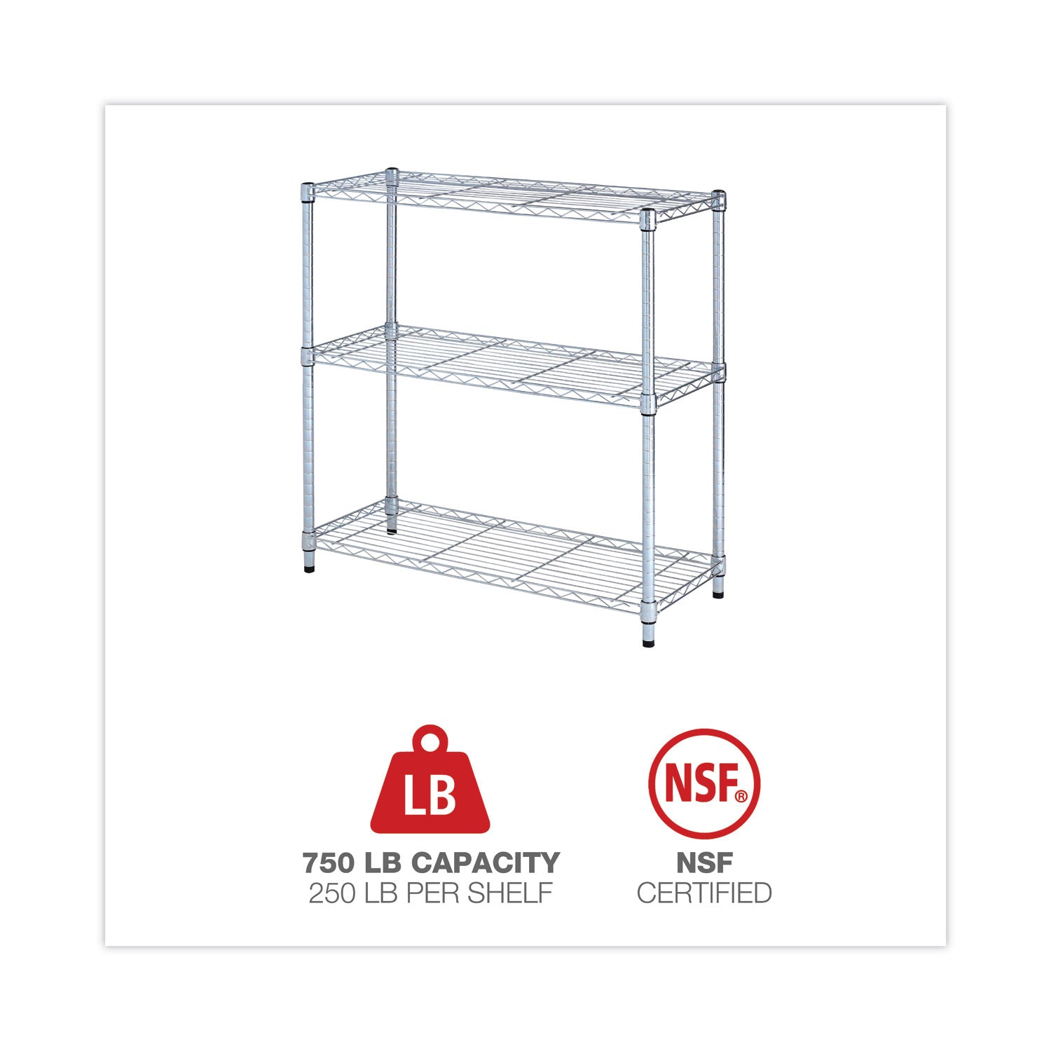 Alera® Residential Wire Shelving, Three-Shelf, 36w x 14d x 36h, Silver