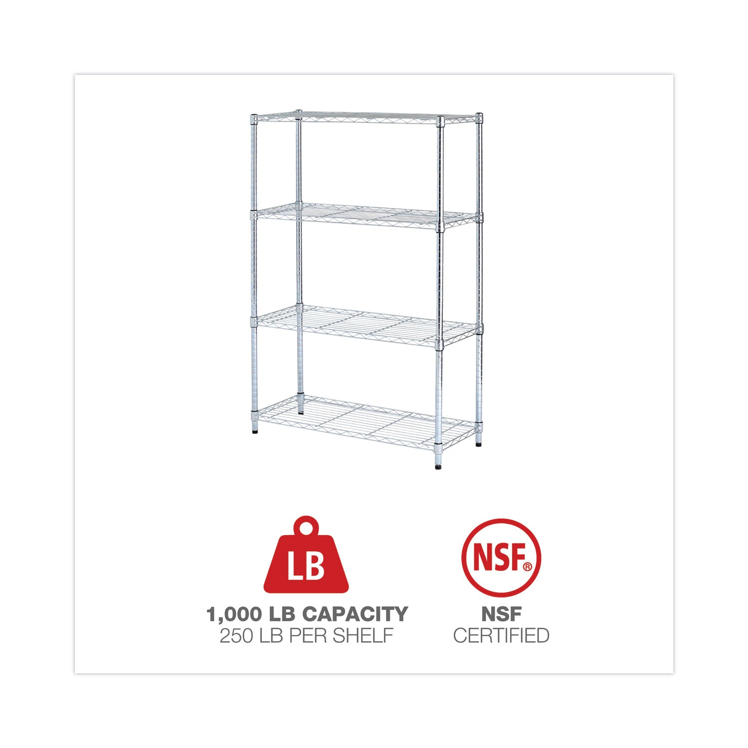 Alera® Residential Wire Shelving, Four-Shelf, 36w x 14d x 54h, Silver