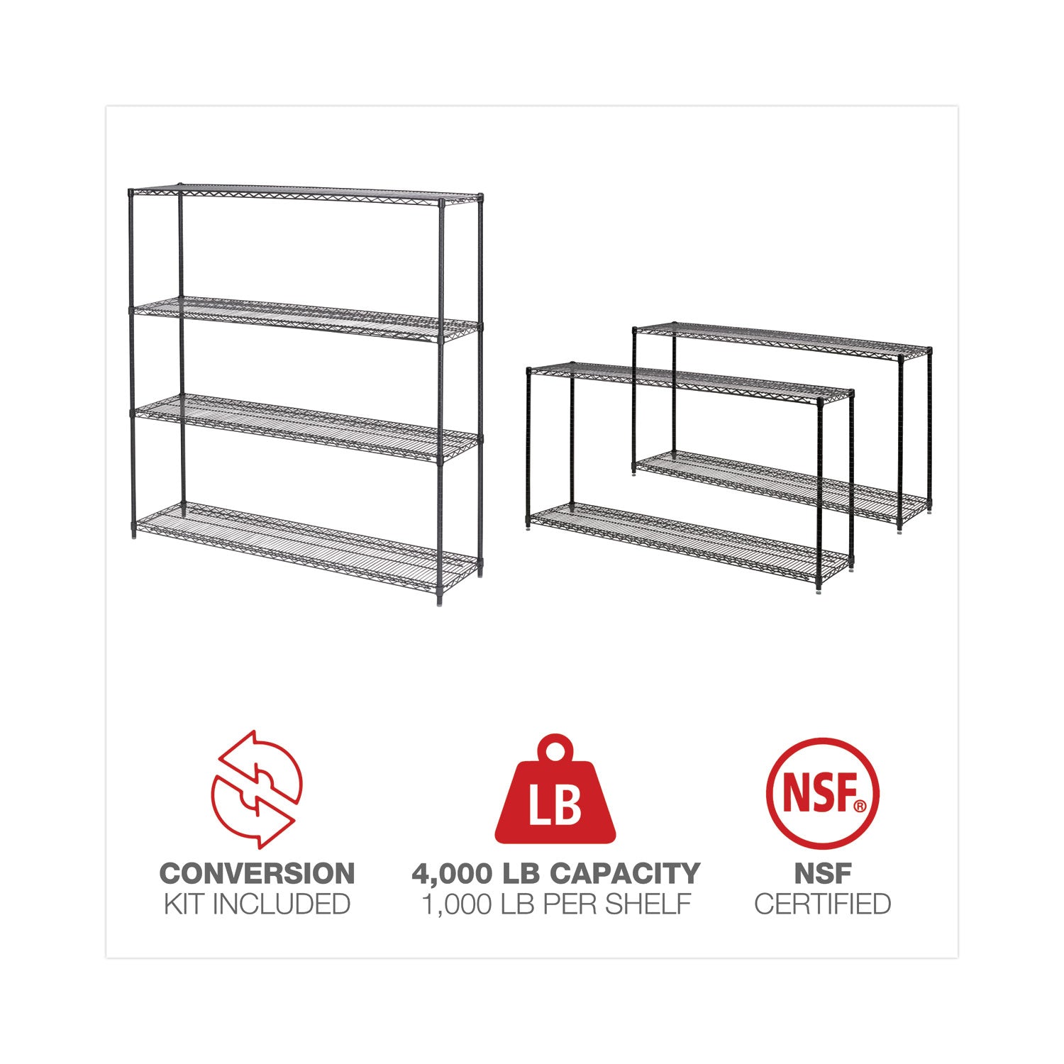 Alera® BA Plus Wire Shelving Kit, Four-Shelf, 72w x 18d x 72h, Black Anthracite Plus