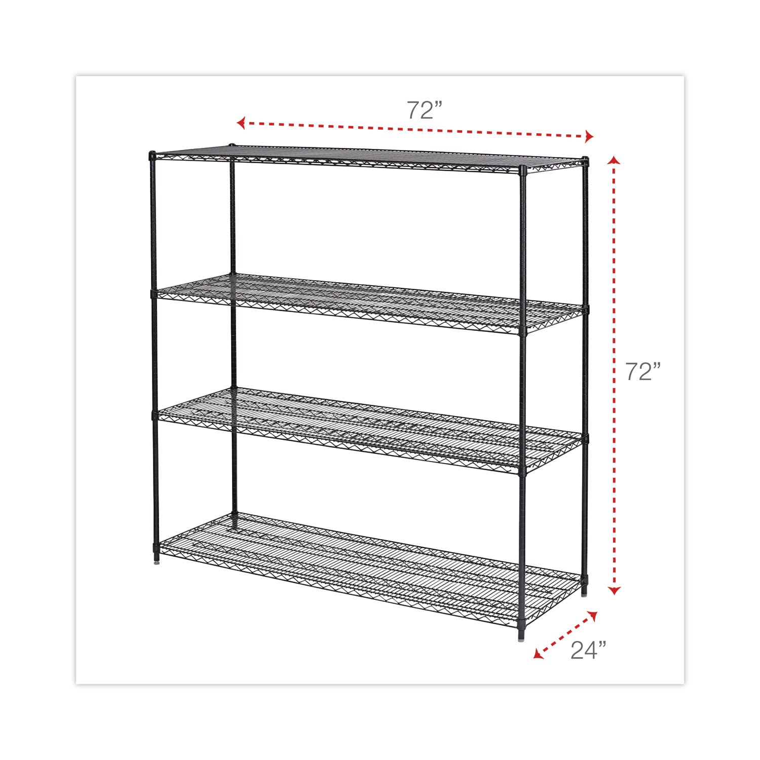 Alera® BA Plus Wire Shelving Kit, Four-Shelf, 72w x 24d x 72h, Black Anthracite Plus