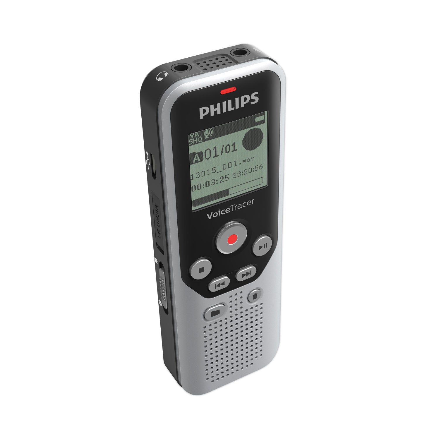 Philips® Voice Tracer DVT1250 Audio Recorder, 8 GB, Black/Silver