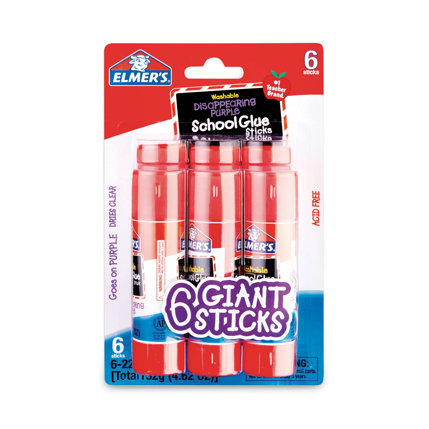 School Glue Stick, 0.77 oz, Applies Purple, Dries Clear, 6/Pack Elmer's® Flipcost