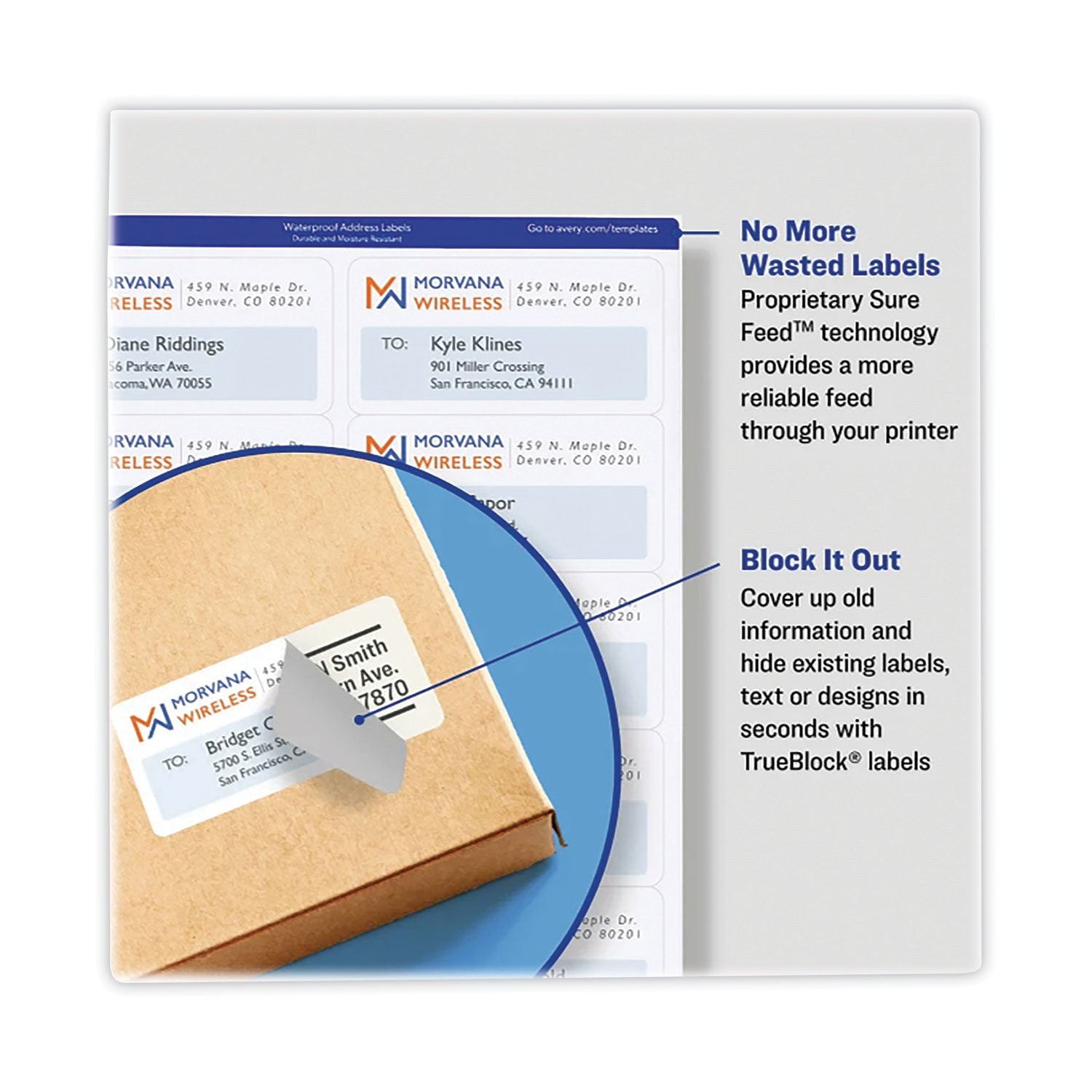 Avery® Shipping Labels with TrueBlock Technology, Laser Printers, 2.5 x 4, White, 8/Sheet, 25 Sheets/Pack