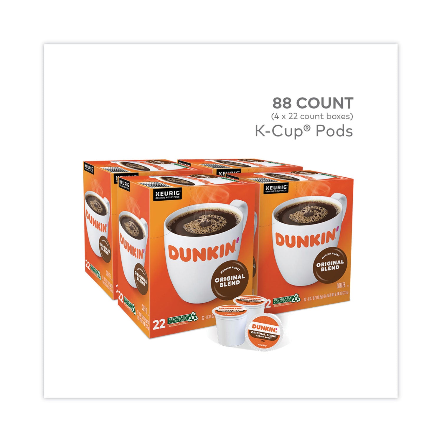 Dunkin Donuts® K-Cup Pods, Original Blend, 88/Carton