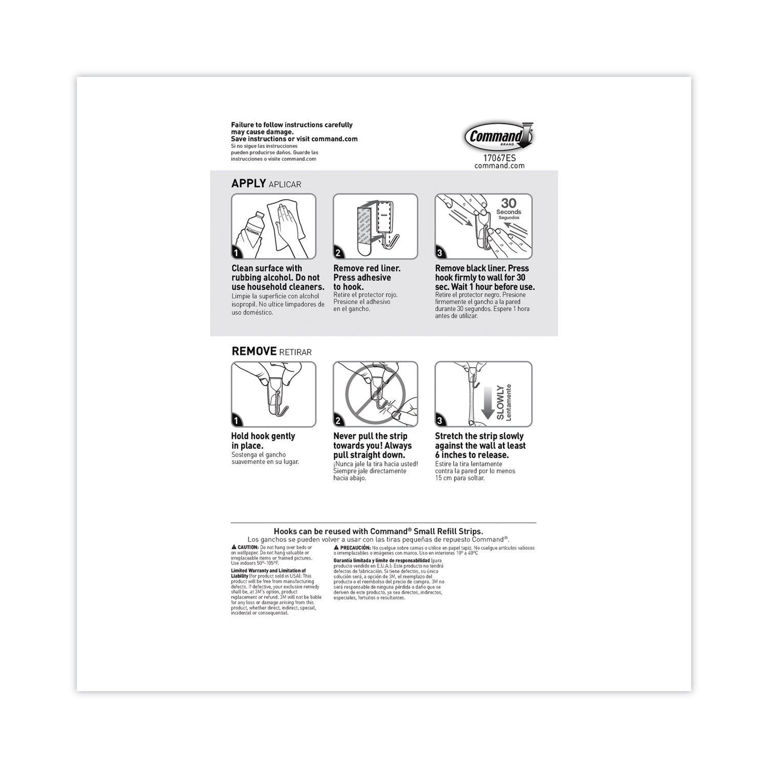 Command™ Small Wire Hooks, Small, Plastic/Metal, White, 0.5 lb Capacity, 22 Hooks and 24 Strips/Pack