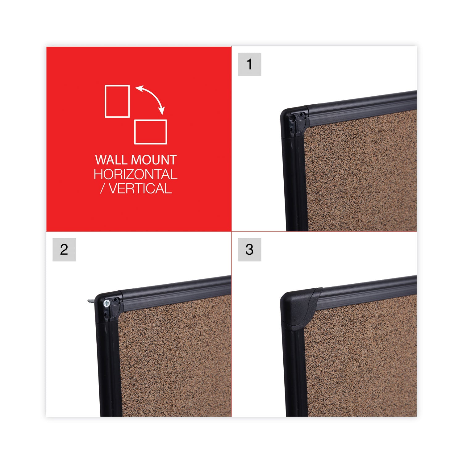 Universal® Tech Cork Board, 24 x 18, Brown Surface, Black Aluminum Frame