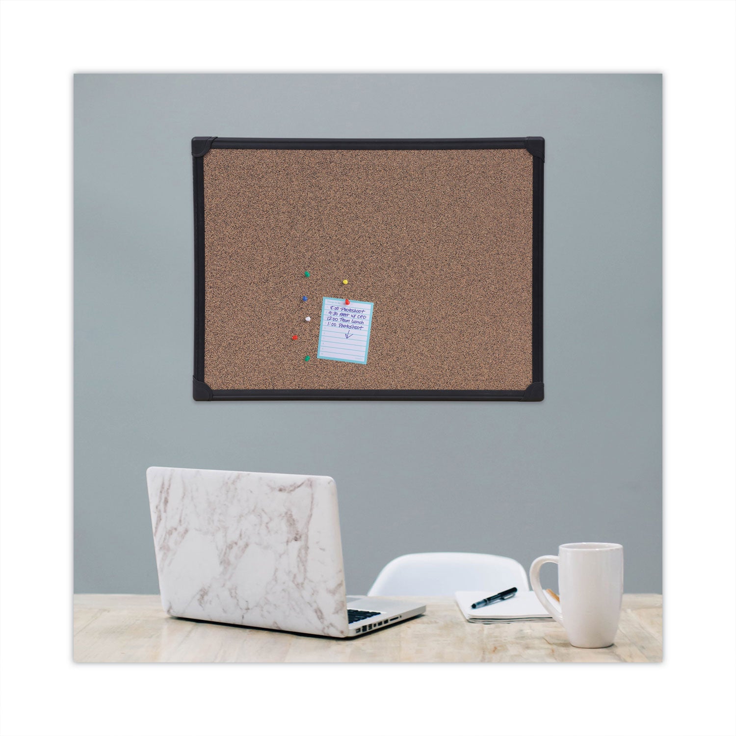 Universal® Tech Cork Board, 24 x 18, Brown Surface, Black Aluminum Frame