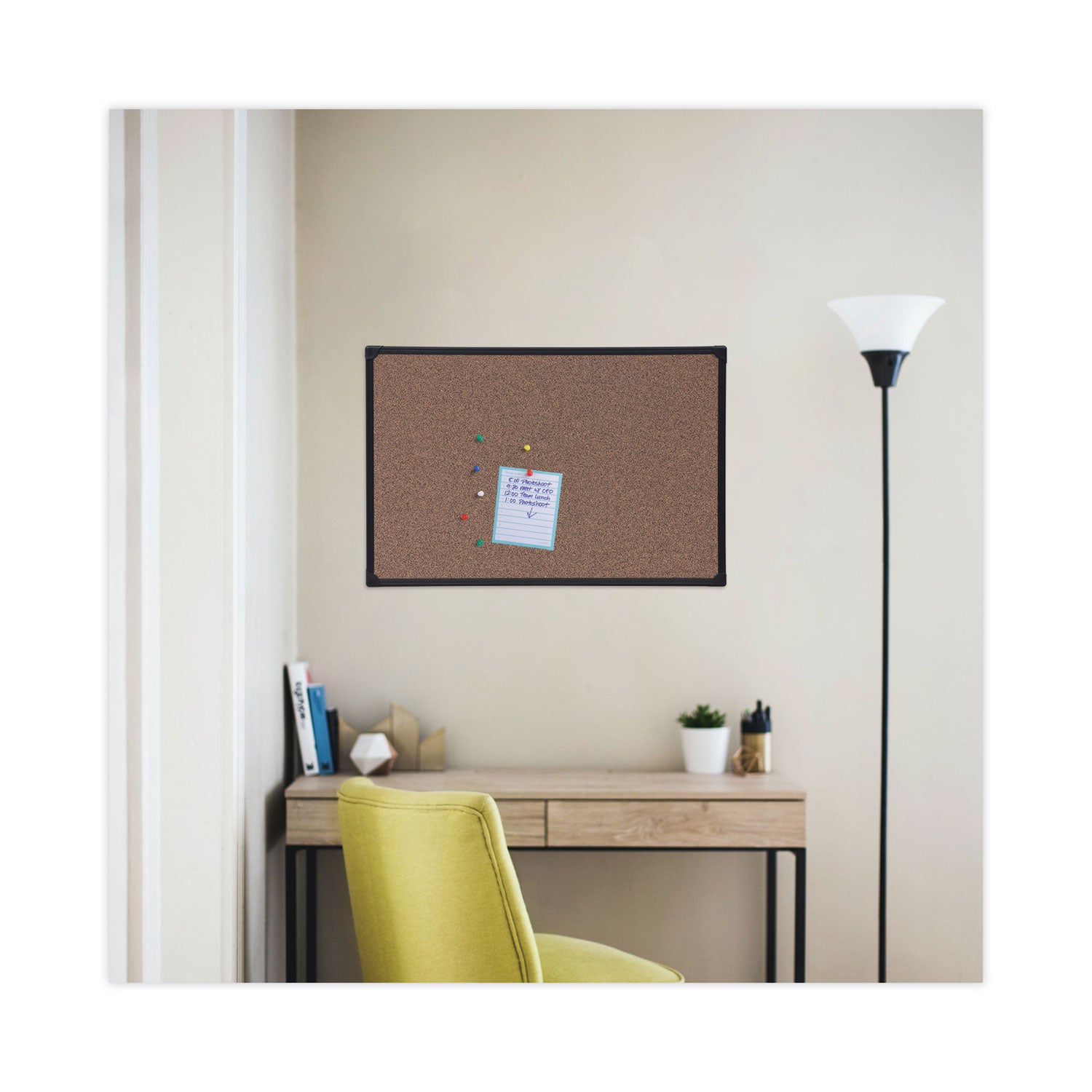 Universal® Tech Cork Board, 36 x 24, Brown Surface, Black Plastic Frame