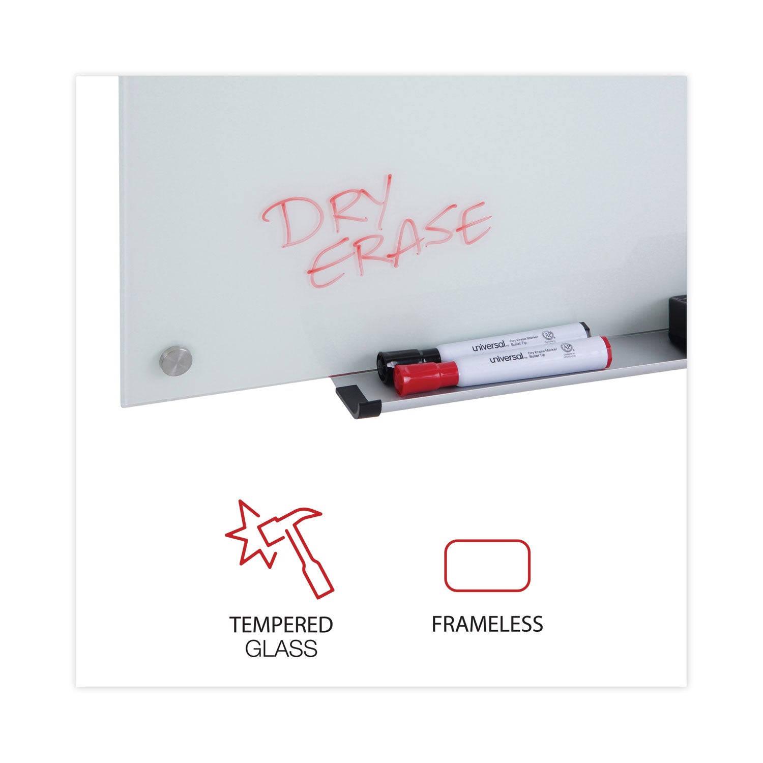 Universal® Frameless Glass Marker Board, 36 x 24, White Surface