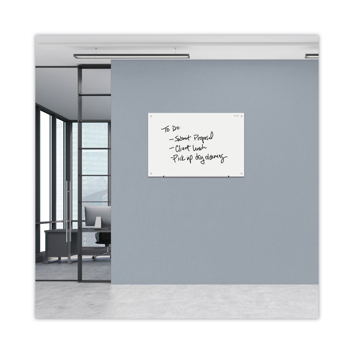 Universal® Frameless Glass Marker Board, 36 x 24, White Surface