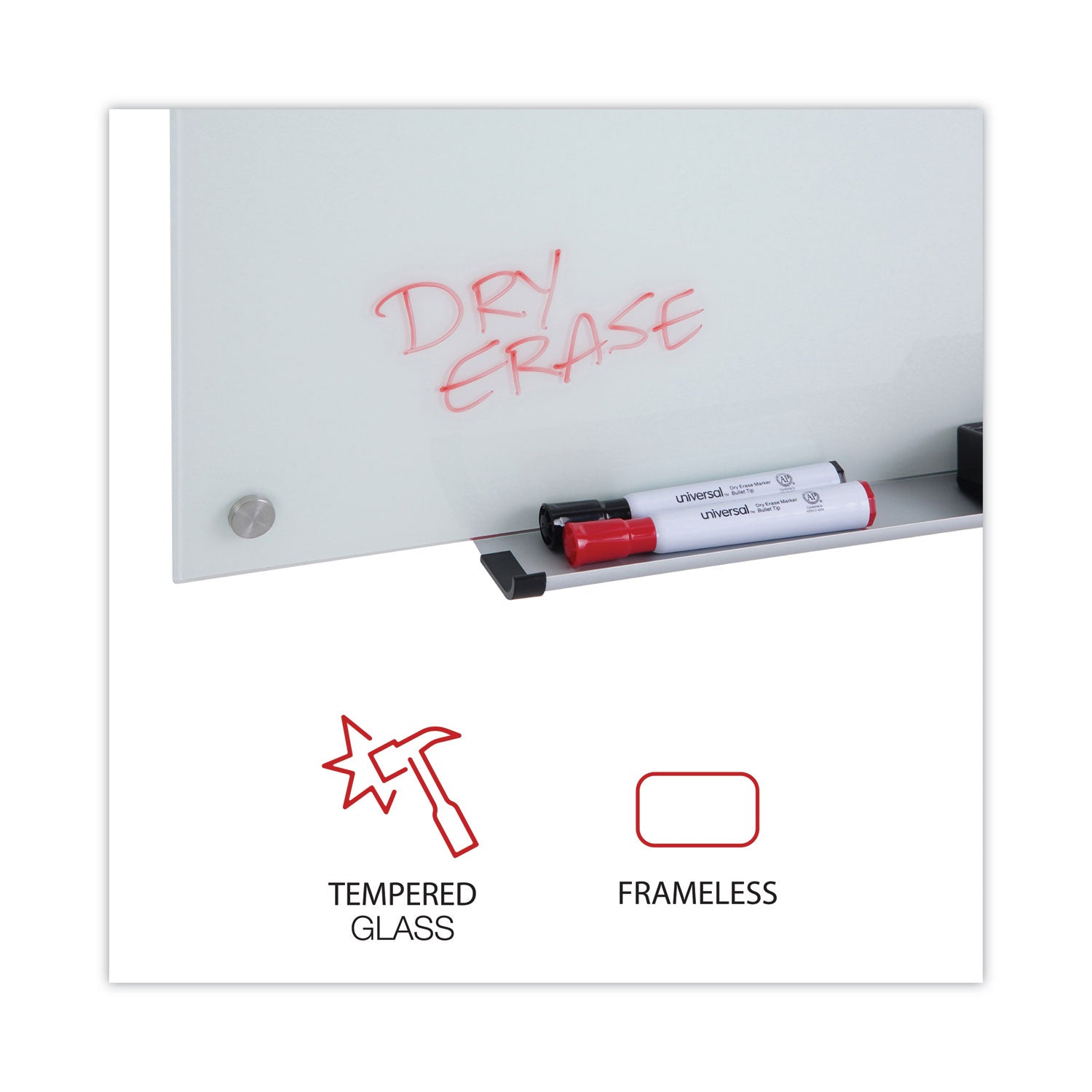 Universal® Frameless Glass Marker Board, 48 x 36, White Surface