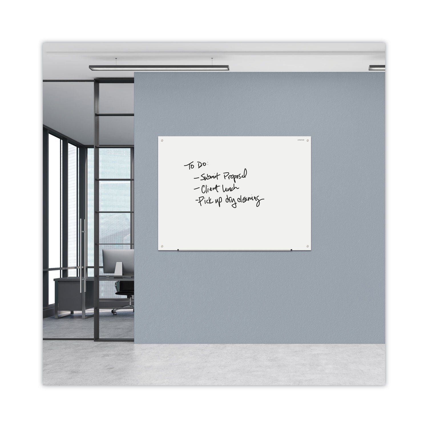 Universal® Frameless Glass Marker Board, 48 x 36, White Surface