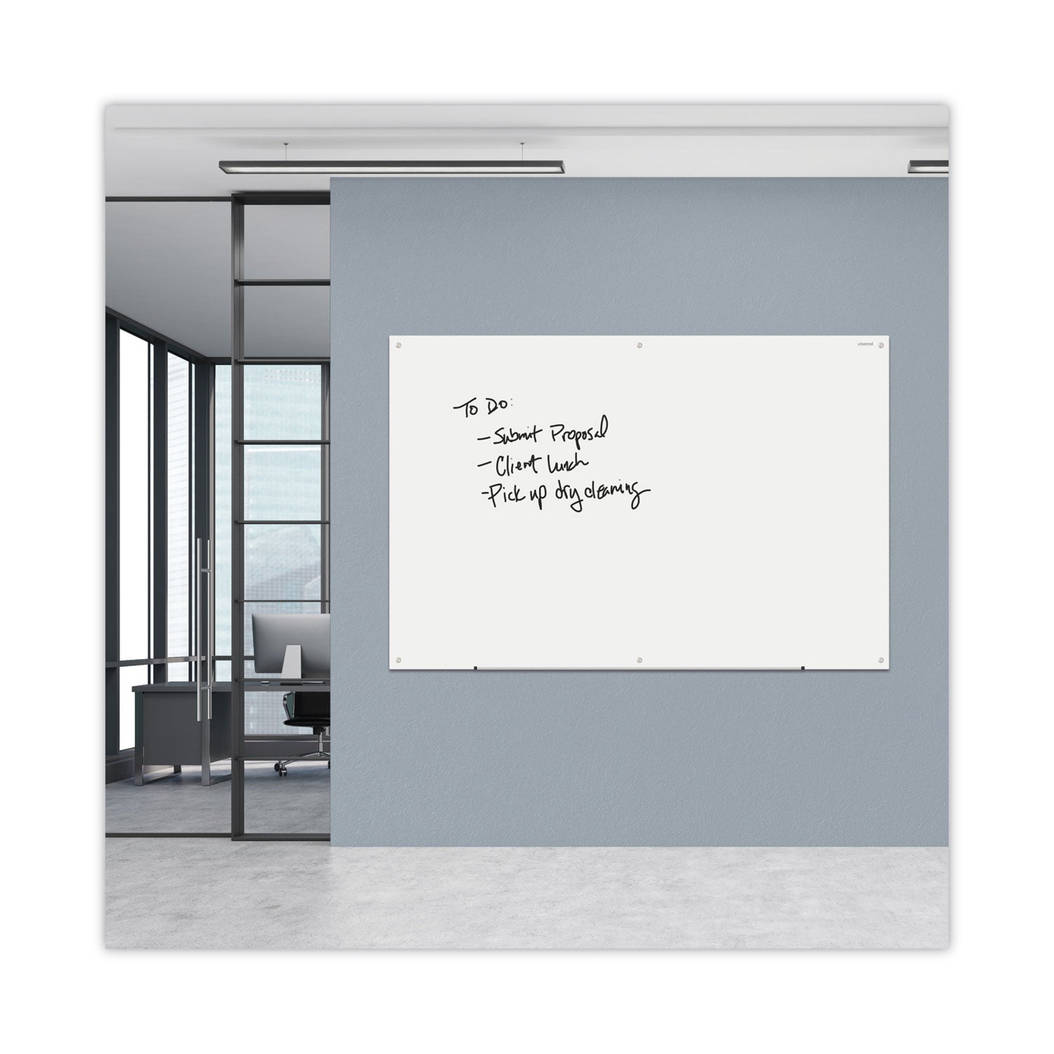 Universal® Frameless Glass Marker Board, 72 x 48, White Surface