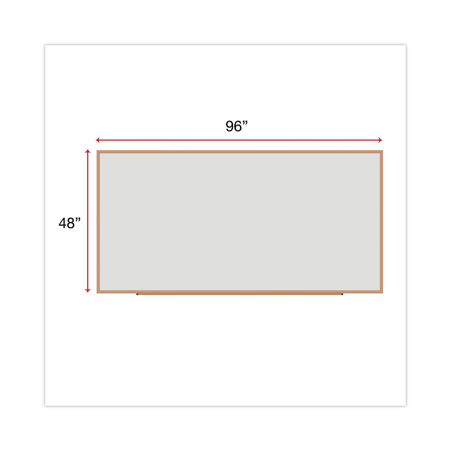 Universal® Deluxe Melamine Dry Erase Board, 96 x 48, Melamine White Surface, Oak Fiberboard Frame