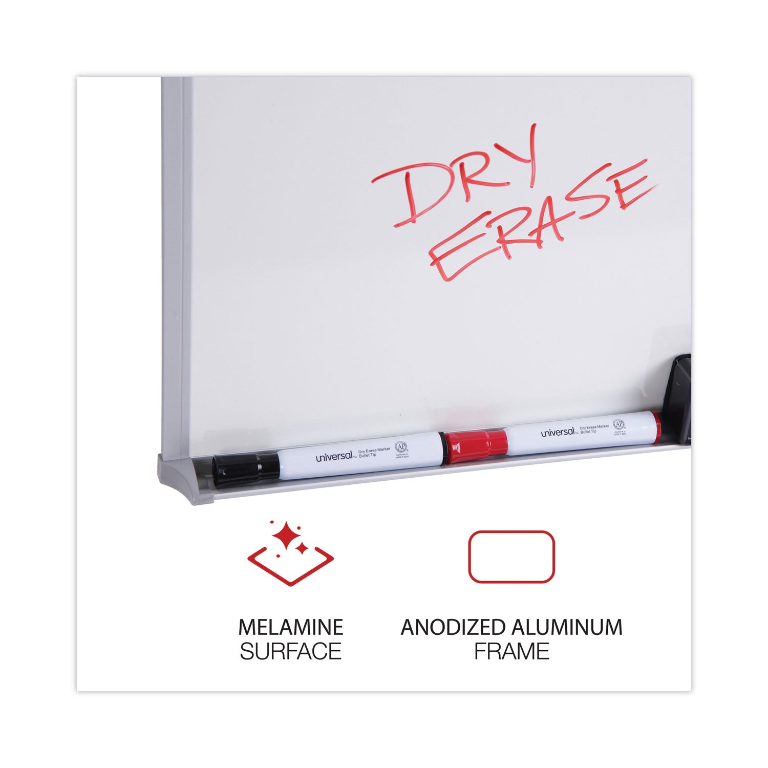 Universal® Melamine Dry Erase Board with Aluminum Frame, 24 x 18, White Surface, Anodized Aluminum Frame