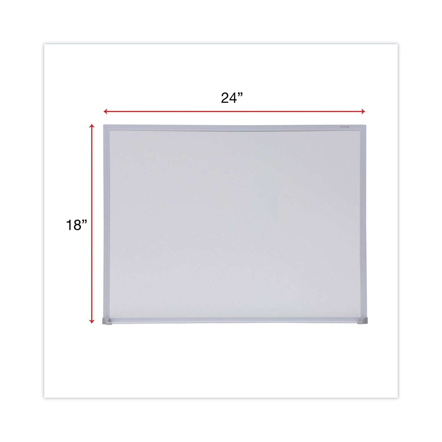 Universal® Melamine Dry Erase Board with Aluminum Frame, 24 x 18, White Surface, Anodized Aluminum Frame