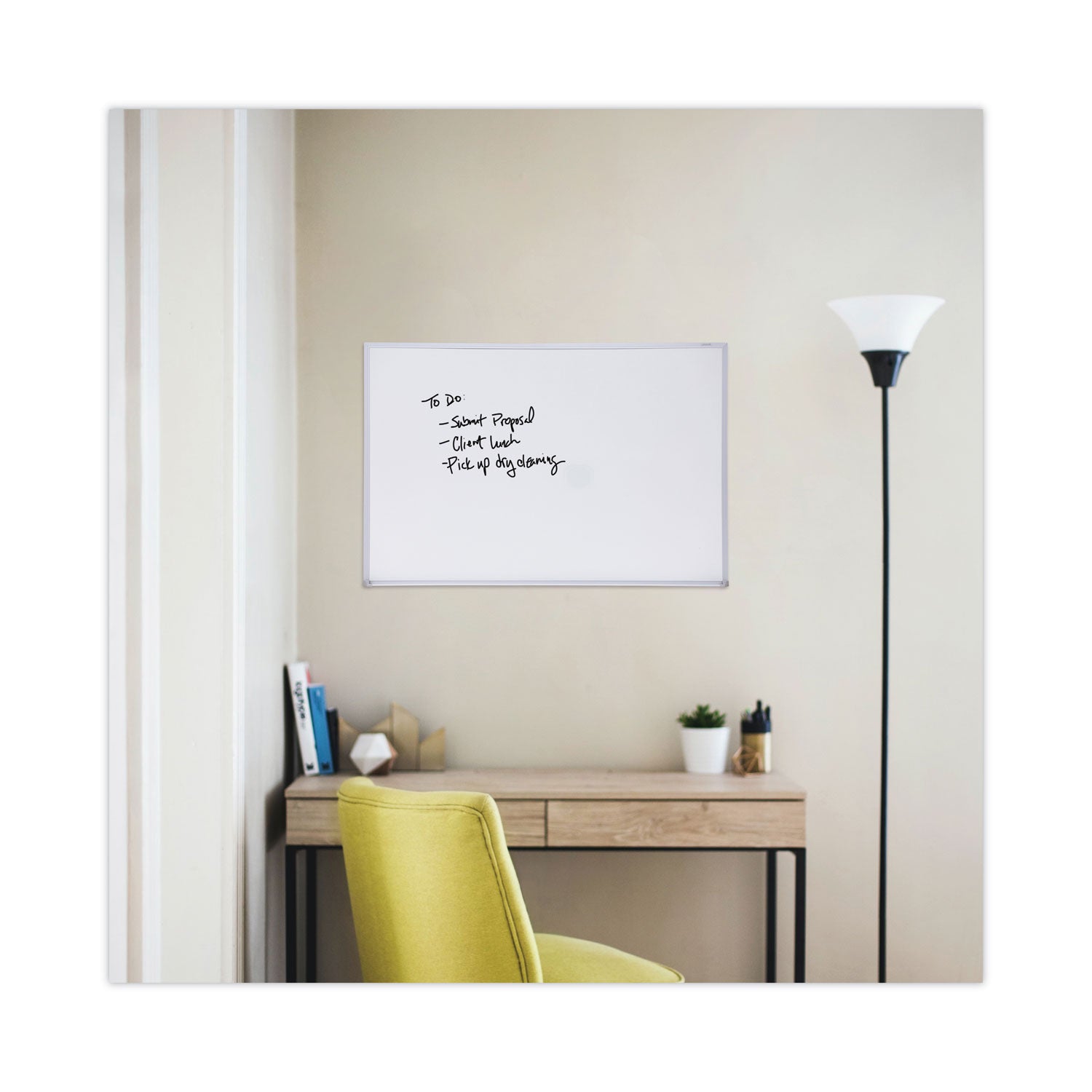 Universal® Melamine Dry Erase Board with Aluminum Frame, 36 x 24, White Surface, Anodized Aluminum Frame