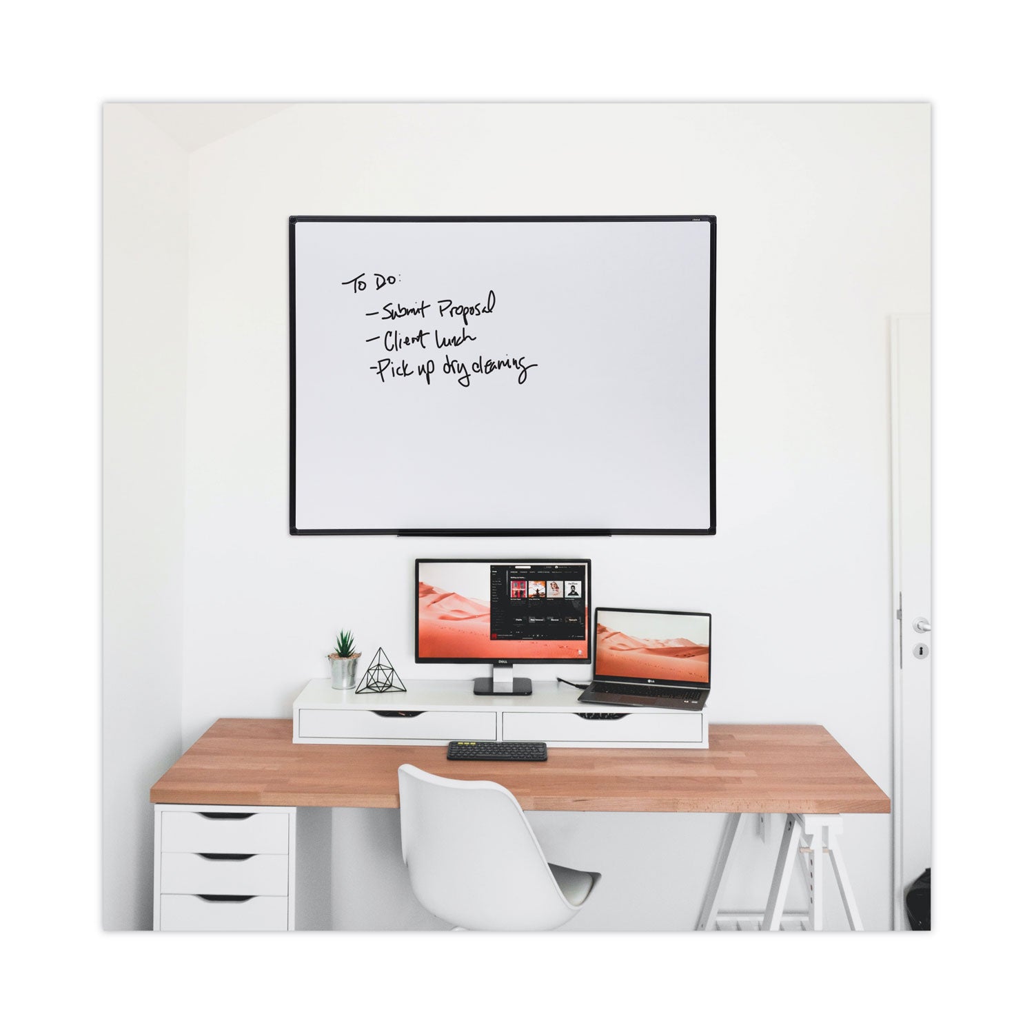 Universal® Design Series Deluxe Dry Erase Board, 48 x 36, White Surface, Black Anodized Aluminum Frame