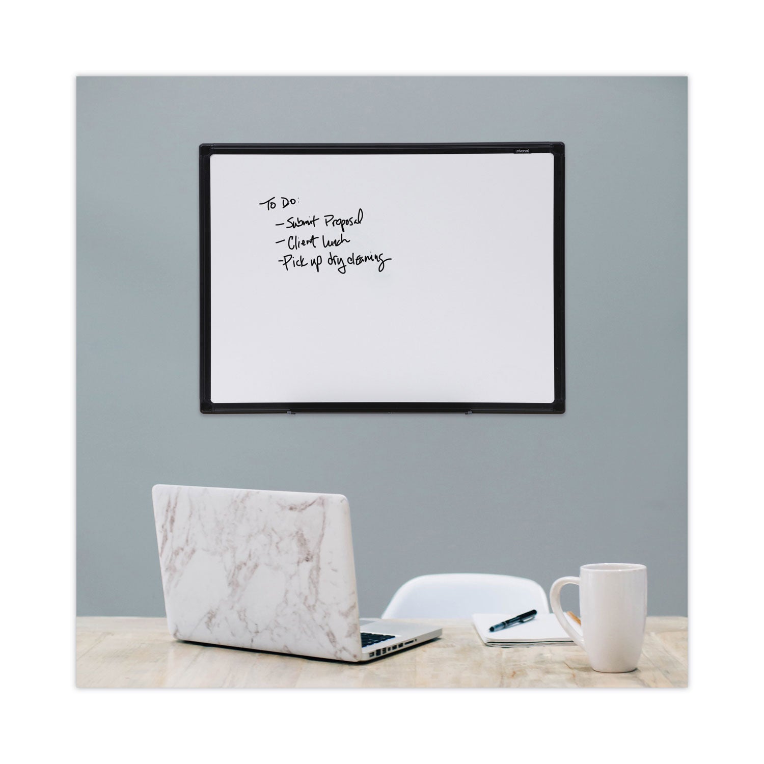 Universal® Design Series Deluxe Dry Erase Board, 24 x 18, White Surface, Black Anodized Aluminum Frame