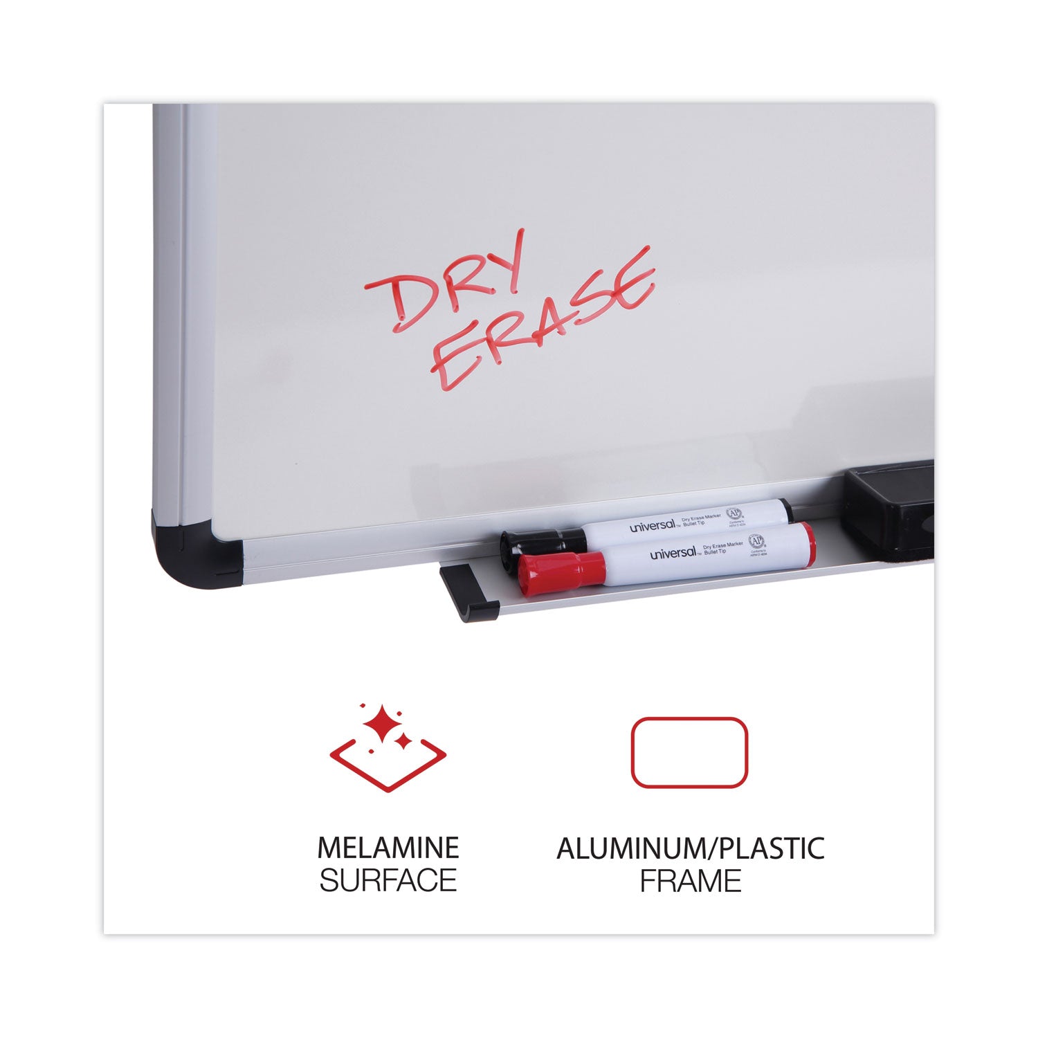 Universal® Modern Melamine Dry Erase Board with Aluminum Frame, 24 x 18, White Surface