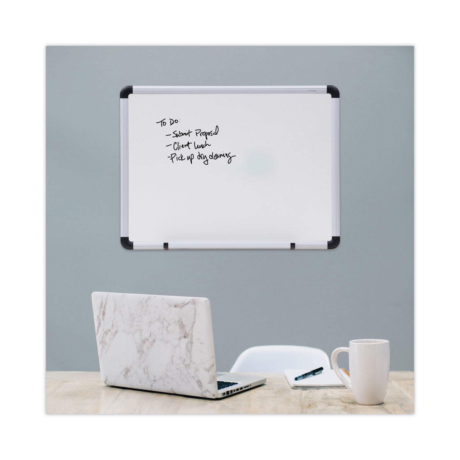 Universal® Modern Melamine Dry Erase Board with Aluminum Frame, 24 x 18, White Surface