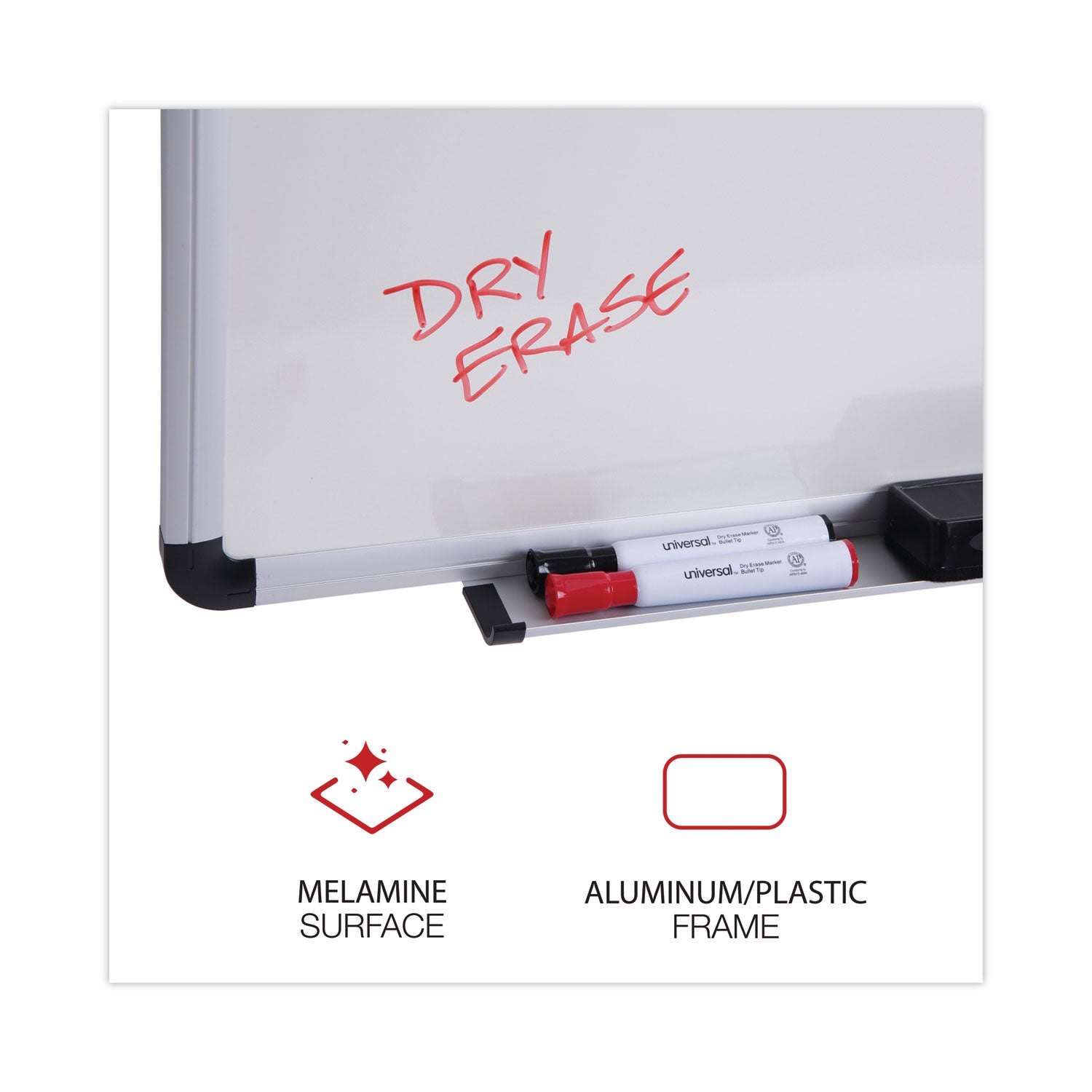 Universal® Modern Melamine Dry Erase Board with Aluminum Frame, 36 x 24, White Surface