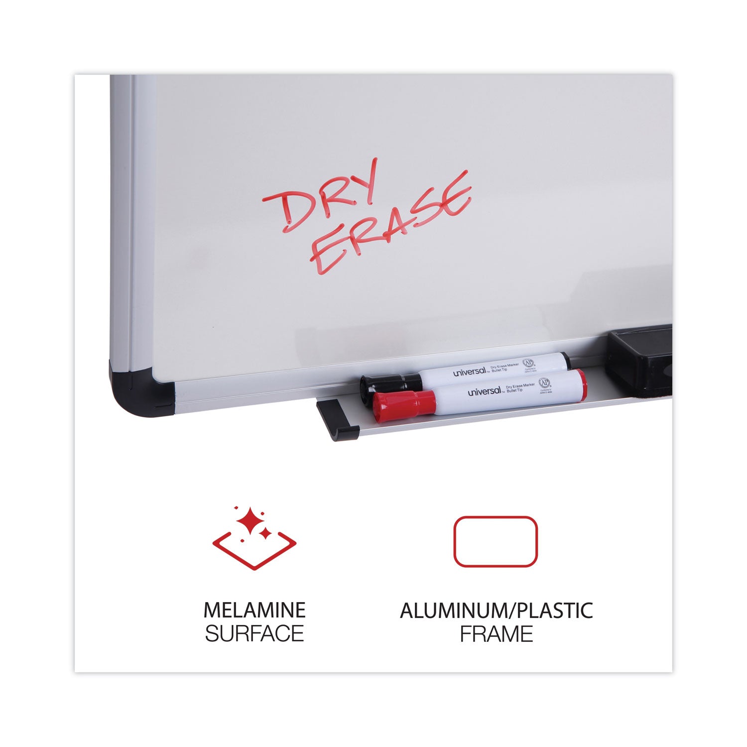 Universal® Modern Melamine Dry Erase Board with Aluminum Frame, 48 x 36, White Surface