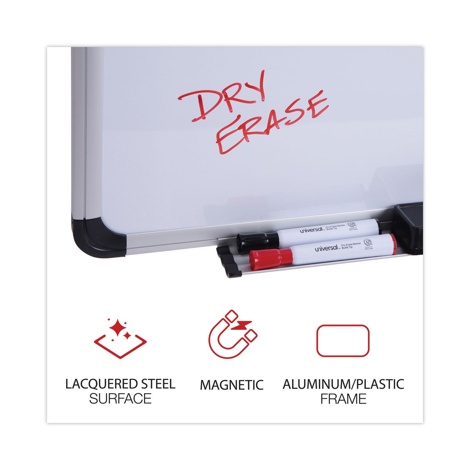 Universal® Magnetic Steel Dry Erase Marker Board, 24 x 18, White Surface, Aluminum/Plastic Frame