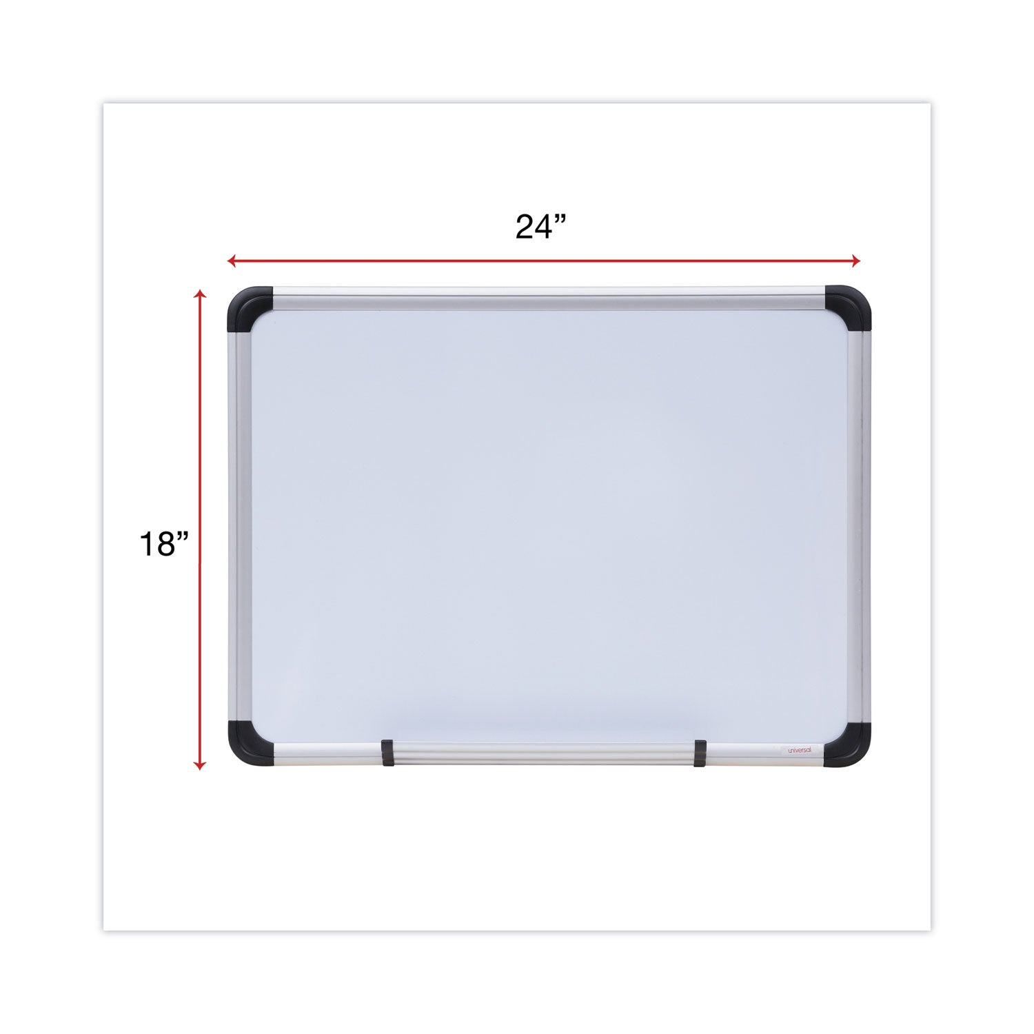 Universal® Magnetic Steel Dry Erase Marker Board, 24 x 18, White Surface, Aluminum/Plastic Frame