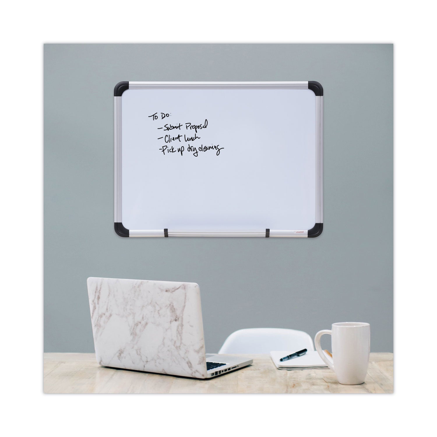 Universal® Magnetic Steel Dry Erase Marker Board, 24 x 18, White Surface, Aluminum/Plastic Frame