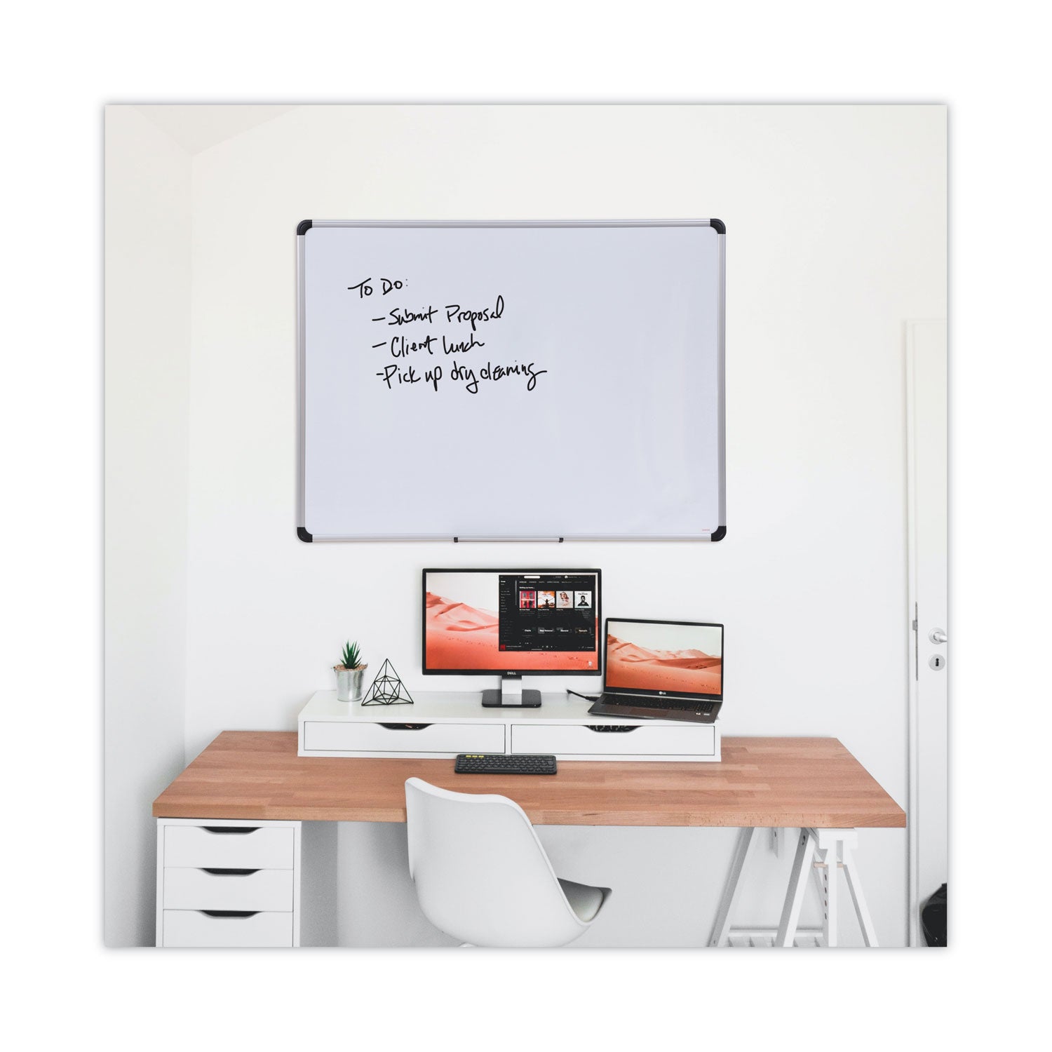 Universal® Magnetic Steel Dry Erase Marker Board, 48 x 36, White Surface, Aluminum/Plastic Frame