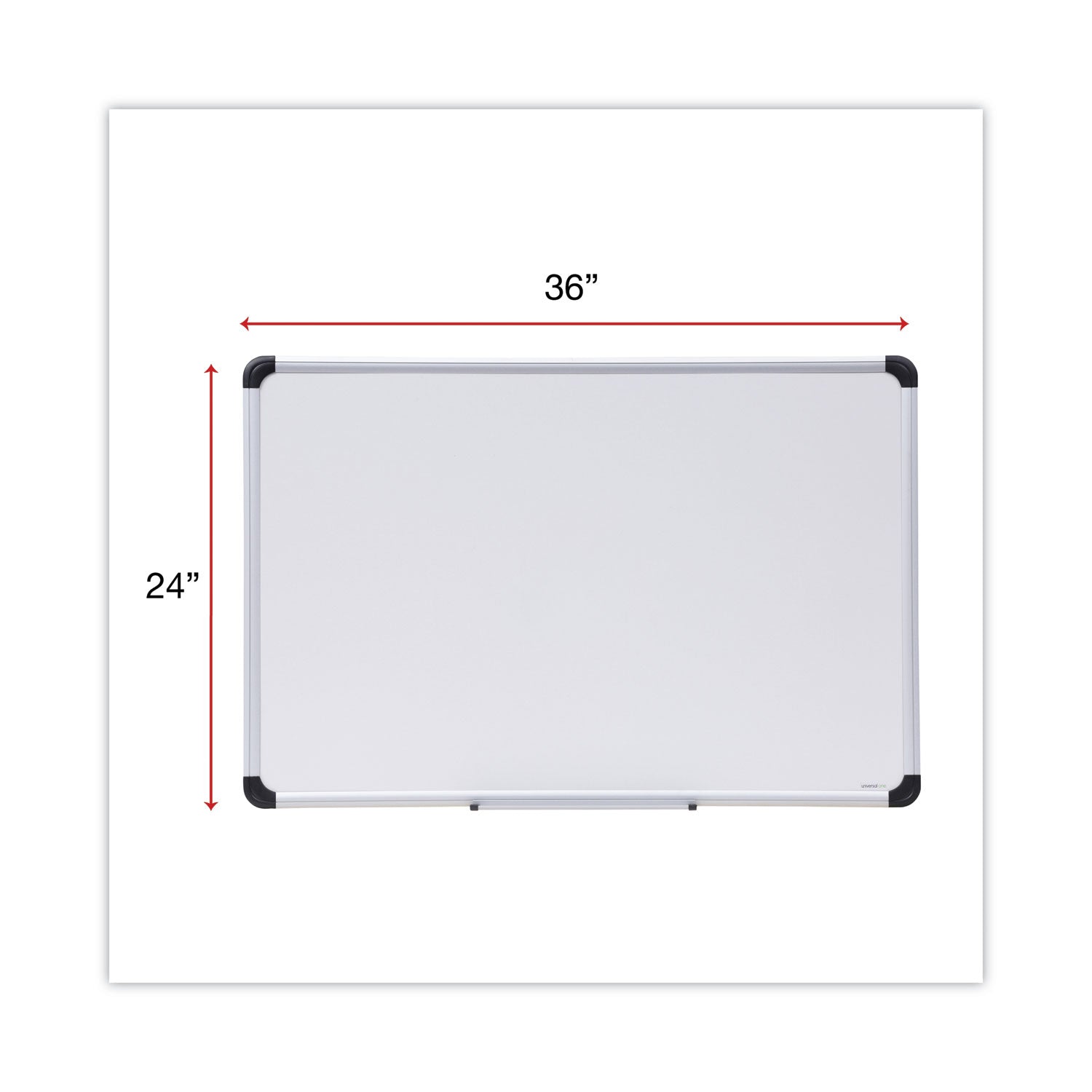 Universal® Deluxe Porcelain Magnetic Dry Erase Board, 36 x 24, White Surface, Silver/Black Aluminum Frame