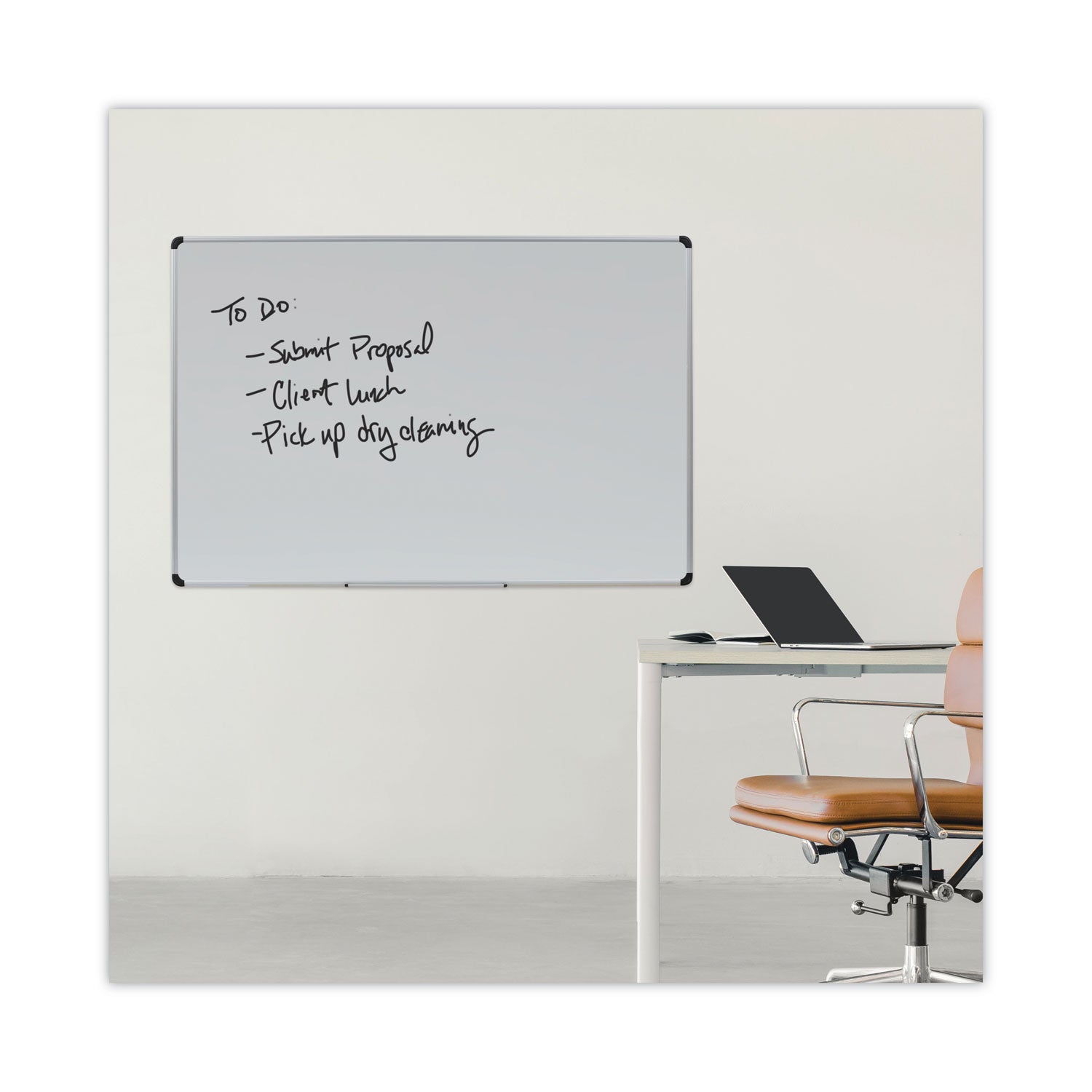 Universal® Deluxe Porcelain Magnetic Dry Erase Board, 72 x 48, White Surface, Silver/Black Aluminum Frame