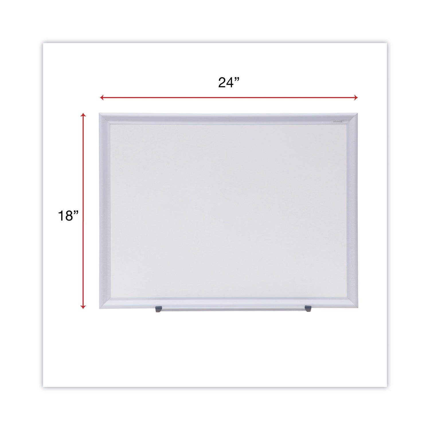 Universal® Deluxe Melamine Dry Erase Board, 24 x 18, Melamine White Surface, Silver Aluminum Frame